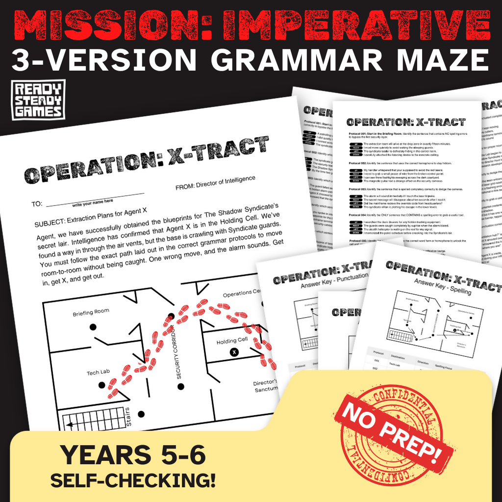 Spy Grammar Maze | Self-Checking English Game | 3 Versions | Years 5–6