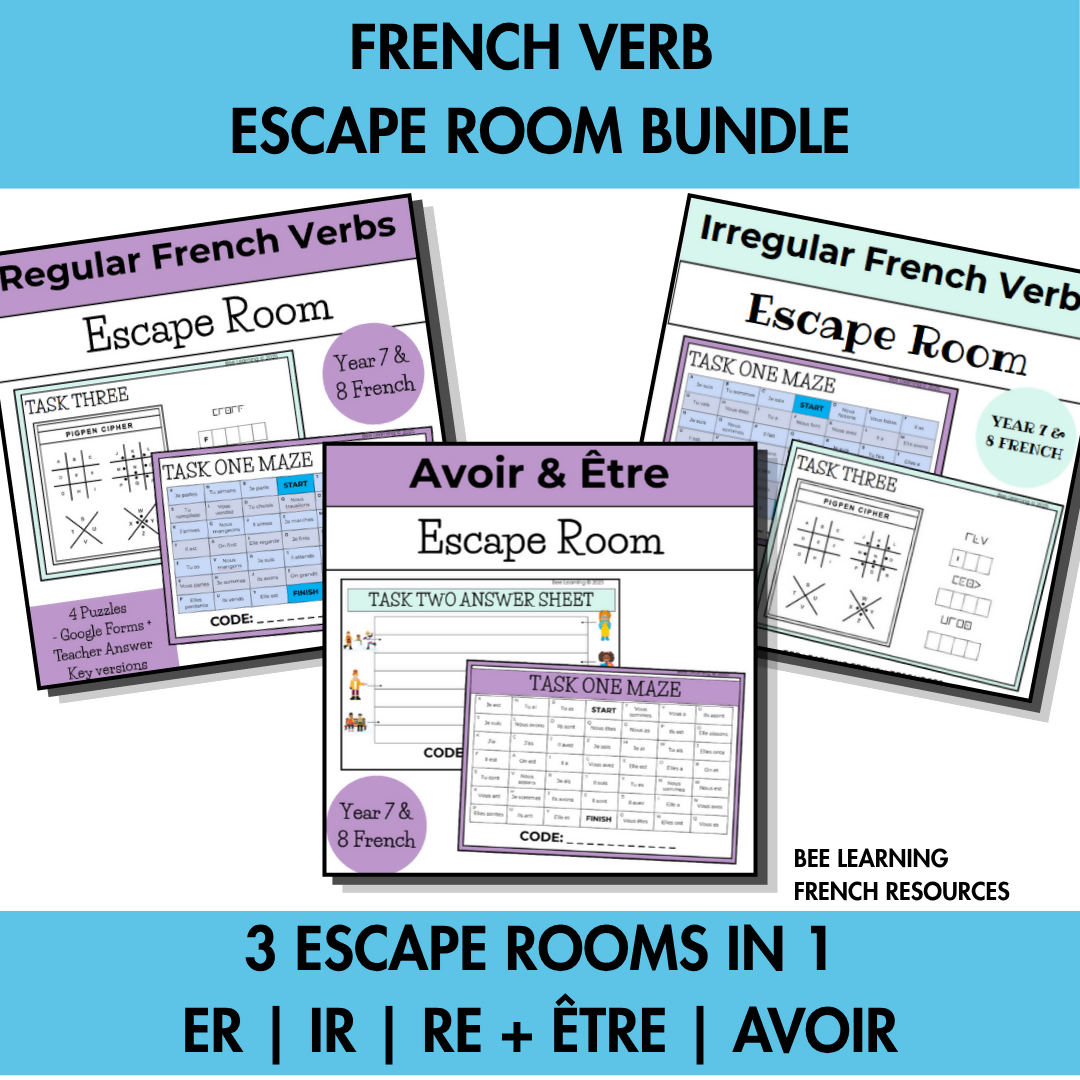 French Present Tense Escape Room Bundle | ER, IR, RE, Être & Avoir, Aller, Faire