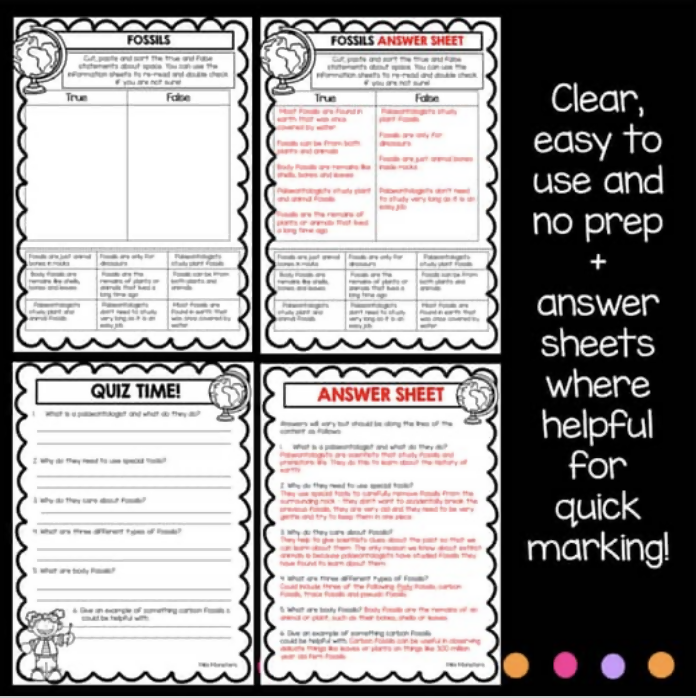 Fossils and Earth Science Worksheets | Year Three and Four