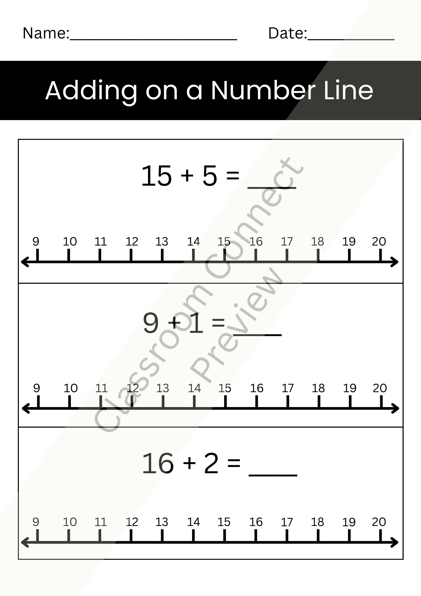 Addition on a Number Line Worksheets (1–100) | Differentiated & Intervention