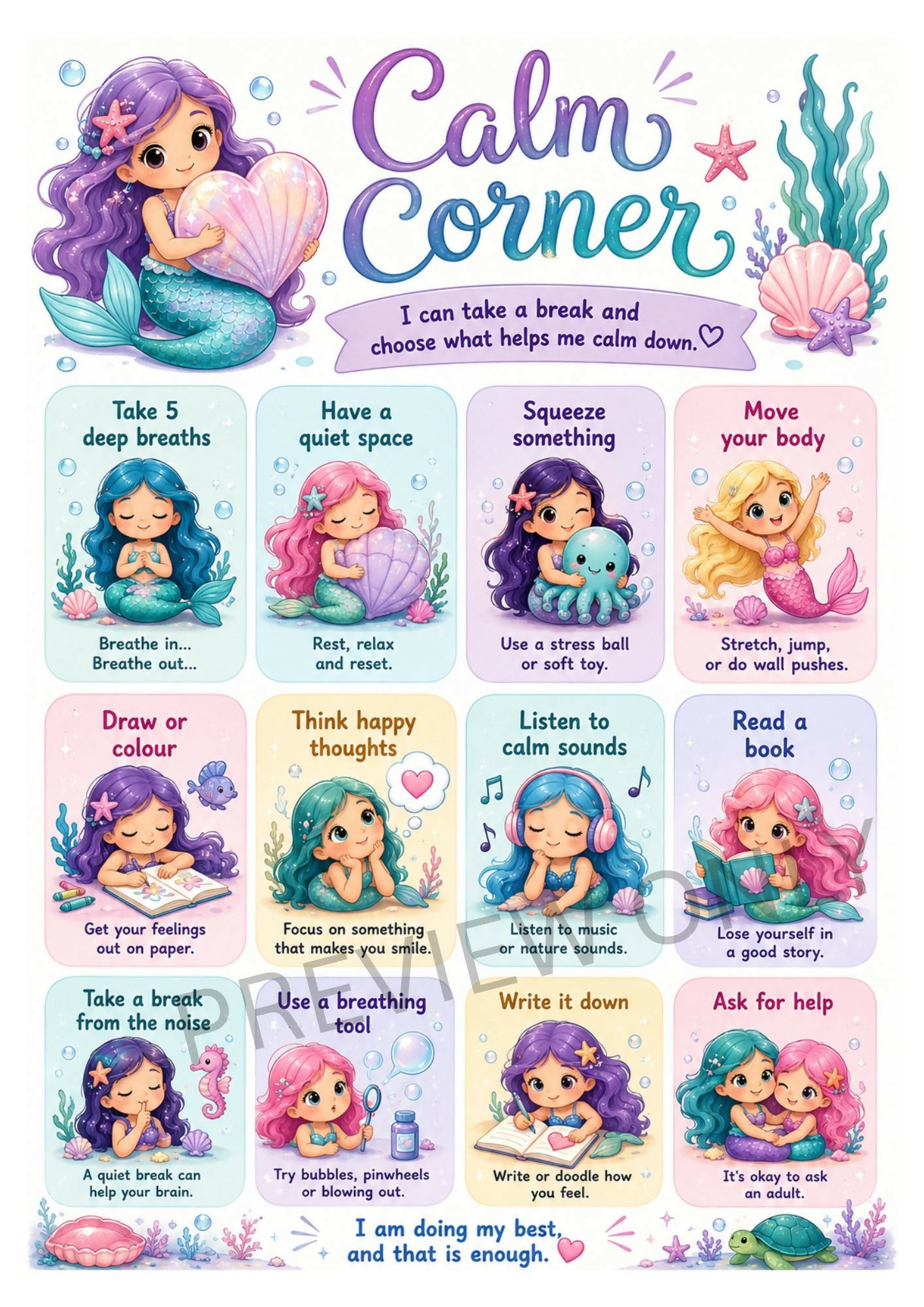 OT Designed - Mermaid Calm Corner Chart - Printable