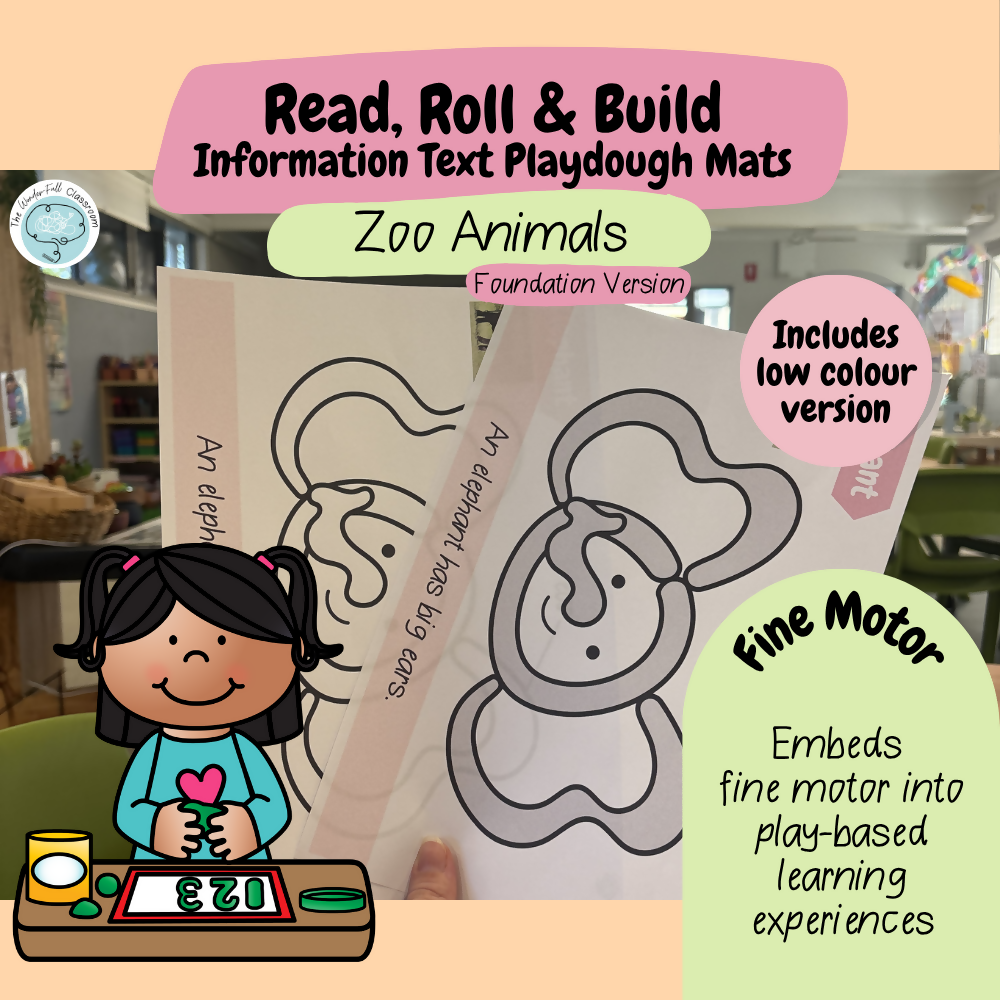 Read, Roll & Build | Foundation Information Text Playdough Mats | Zoo Animals