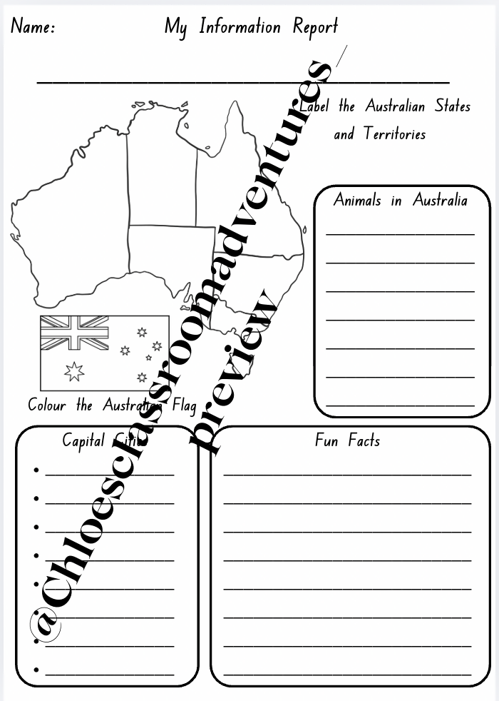 Information Report Templates | Animal, Australia & All About Me | Year 1–2 | Printable | Editable