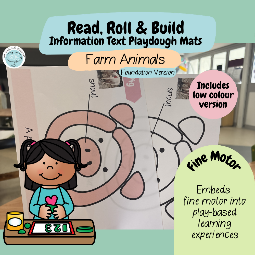 Read, Roll & Build | Foundation Information Text Playdough Mats | Farm Animals