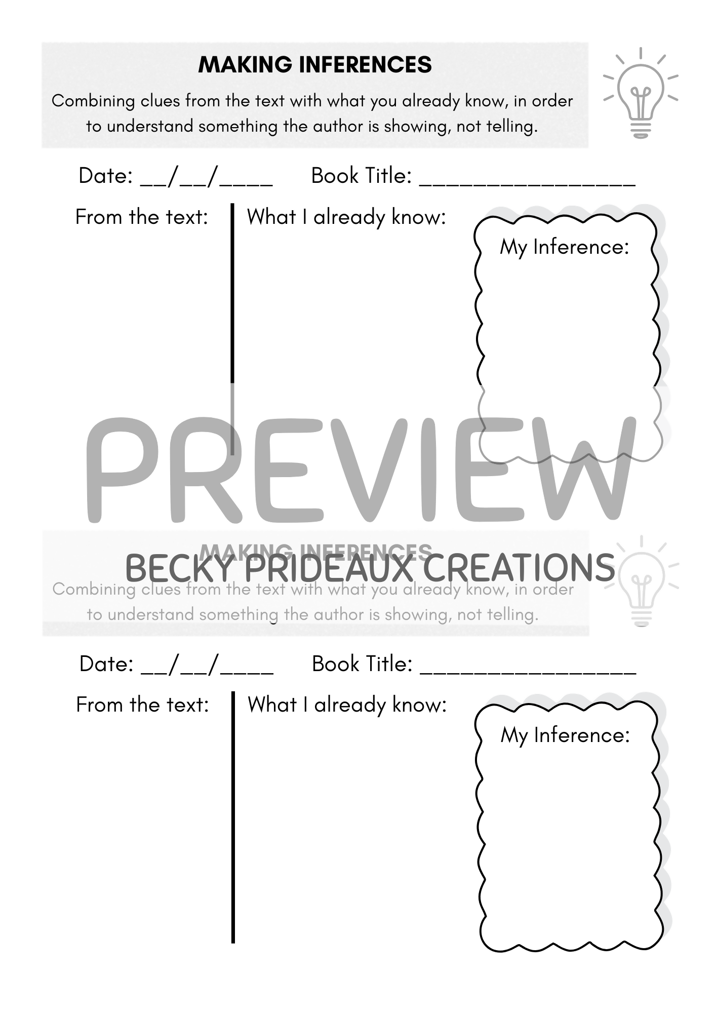Making Inferences Reading Log (1 Page)