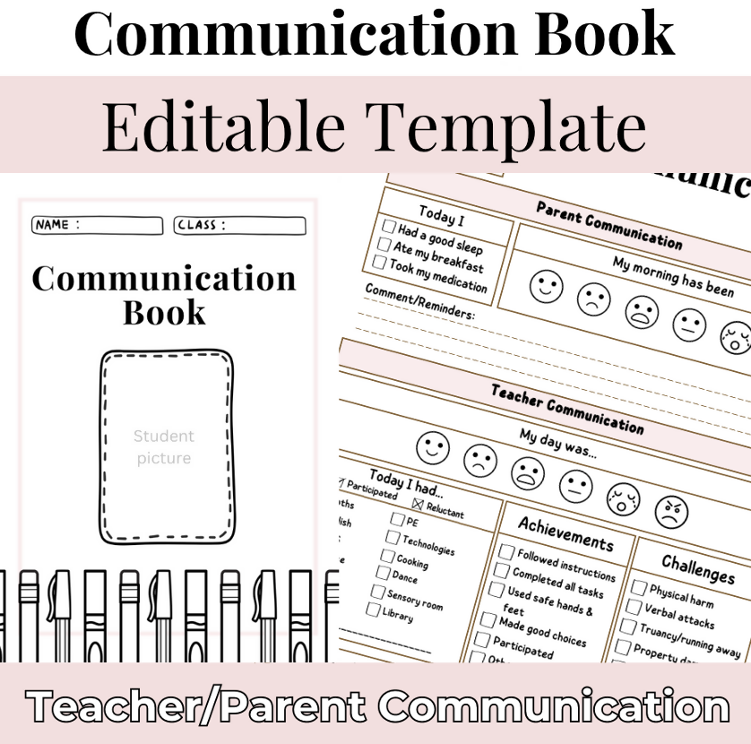 Editable Daily Communication Booklet | Teacher-Parent Notes for Students
