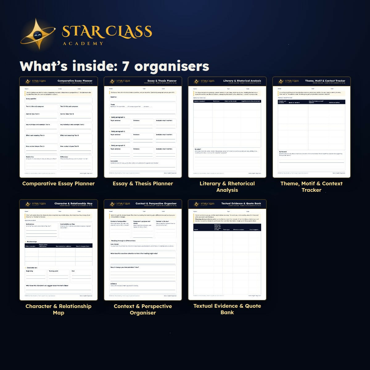 FREE Senior English Graphic Organizers | Essay & Text Study | Grades 10-12