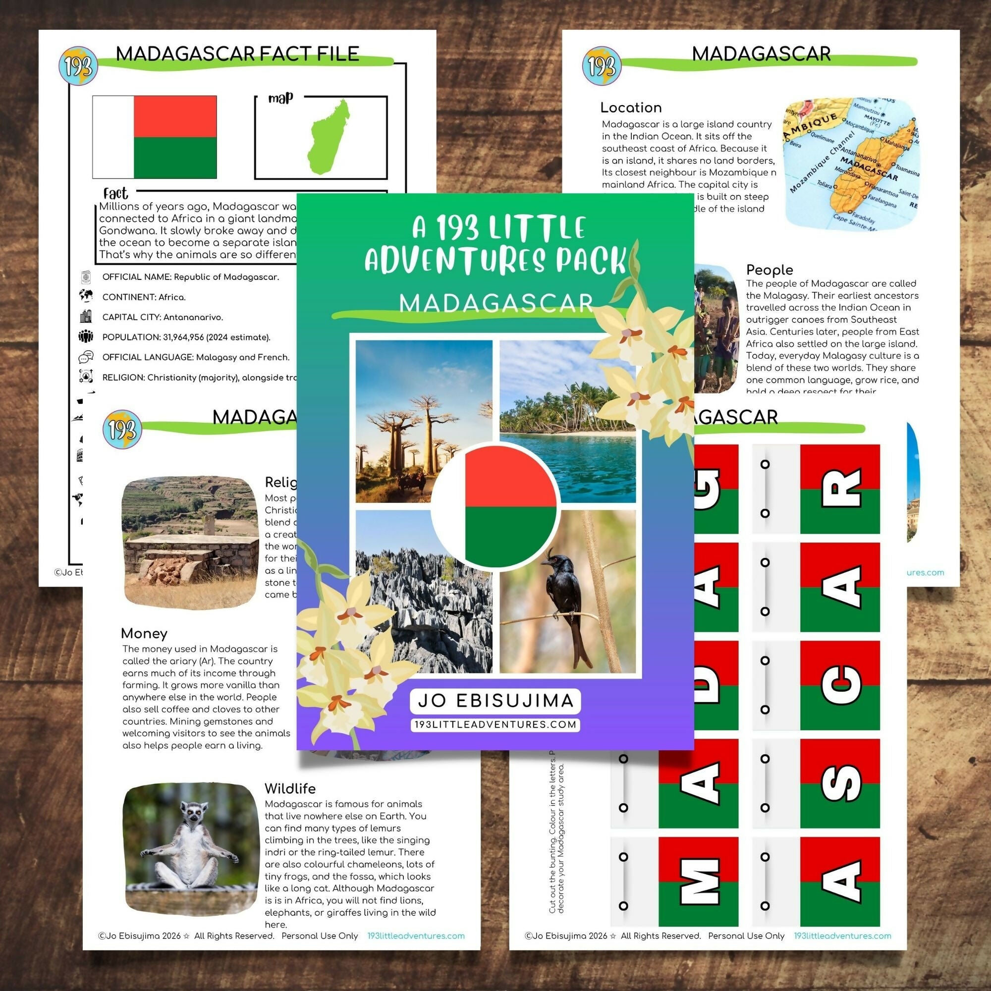MADAGASCAR- 193 Little Adventures Pack - Printable culture & Geography packs for kids aged 4-10