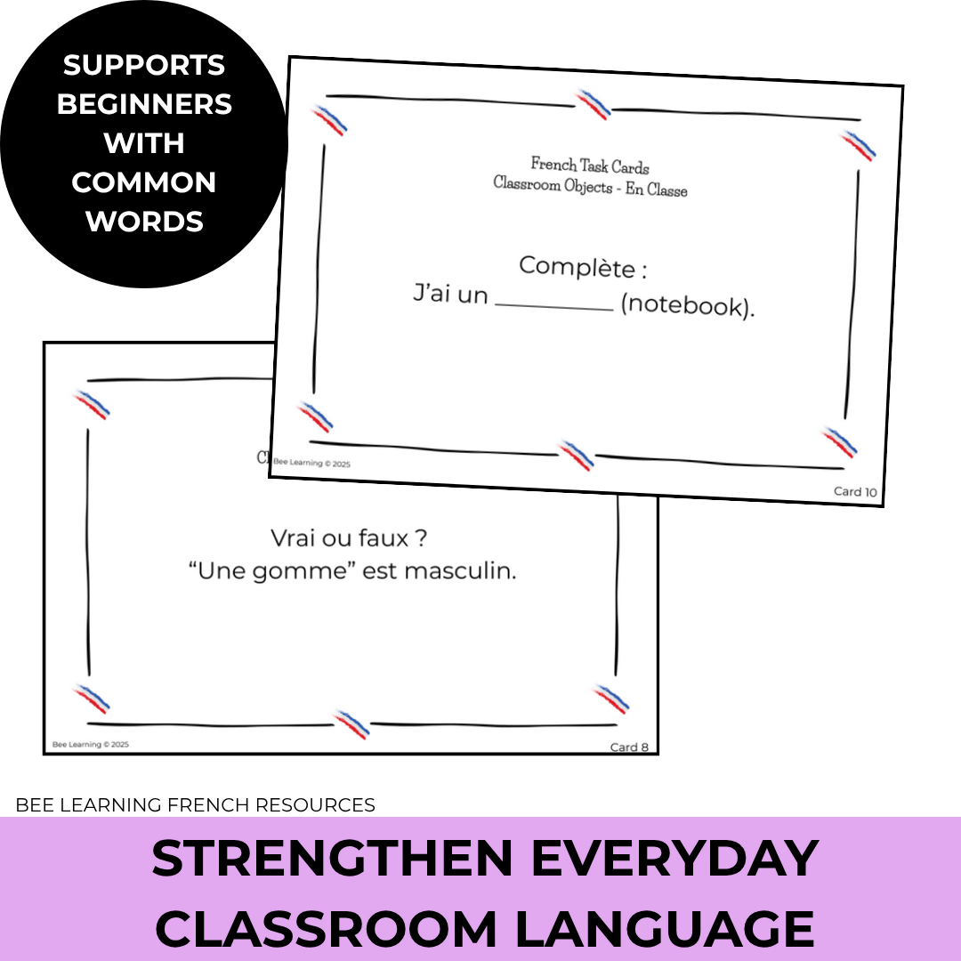 French Classroom Objects Vocabulary Activities | Task Cards & Practice | Year 7–8