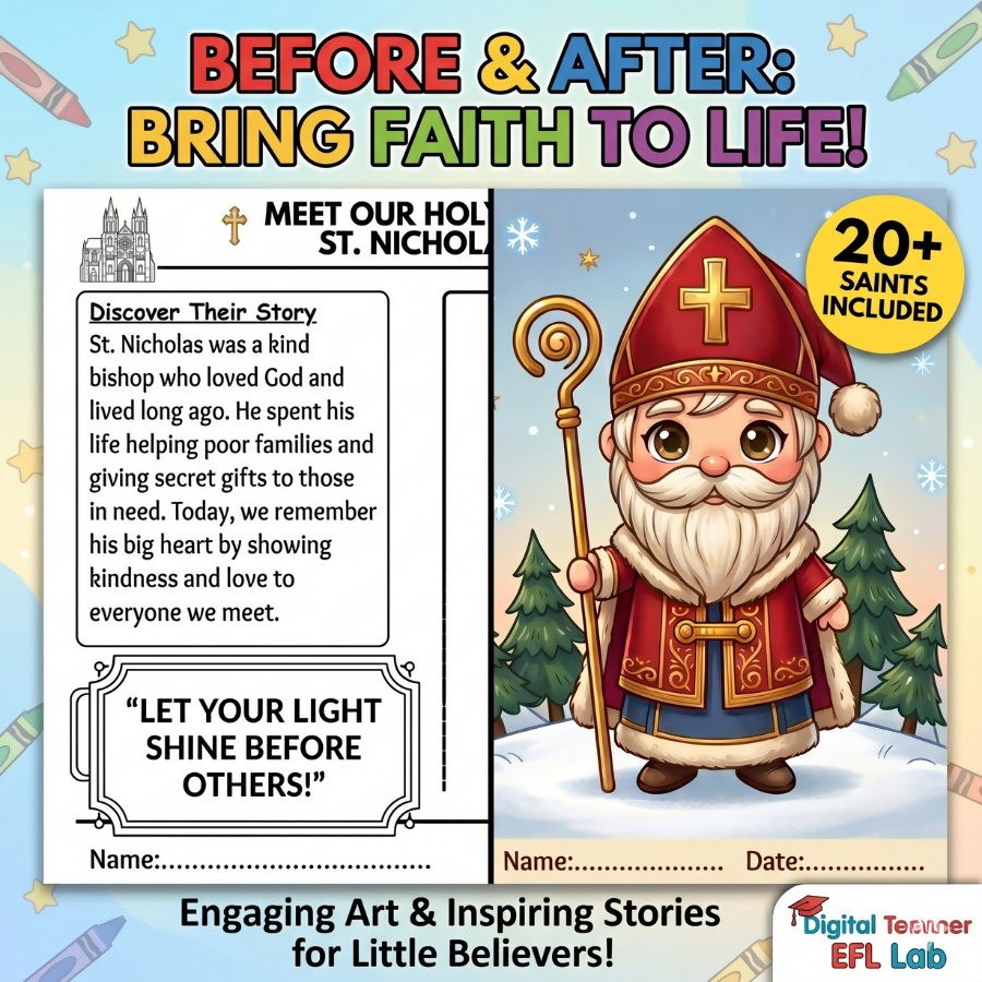 Catholic Saints Coloring Pages with Short Stories - Holy Heroes Bundle