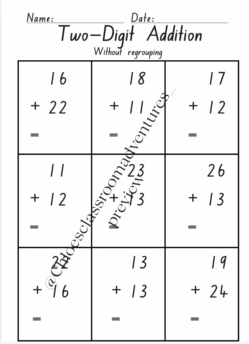 Two-Digit Addition Worksheet Bundle (6 Pages) | Curriculum Aligned