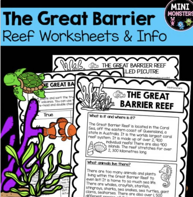 Great Barrier Reef Worksheets Years 2–4 HASS and Reading Groups Australian Curriculum Aligned
