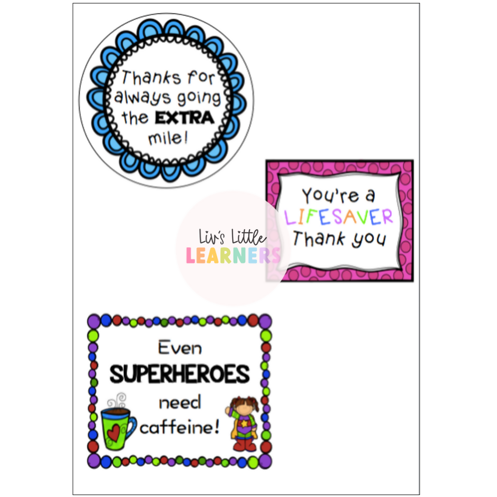 Staff/Colleague/Parent Appreciation Gift Tags (thank you)