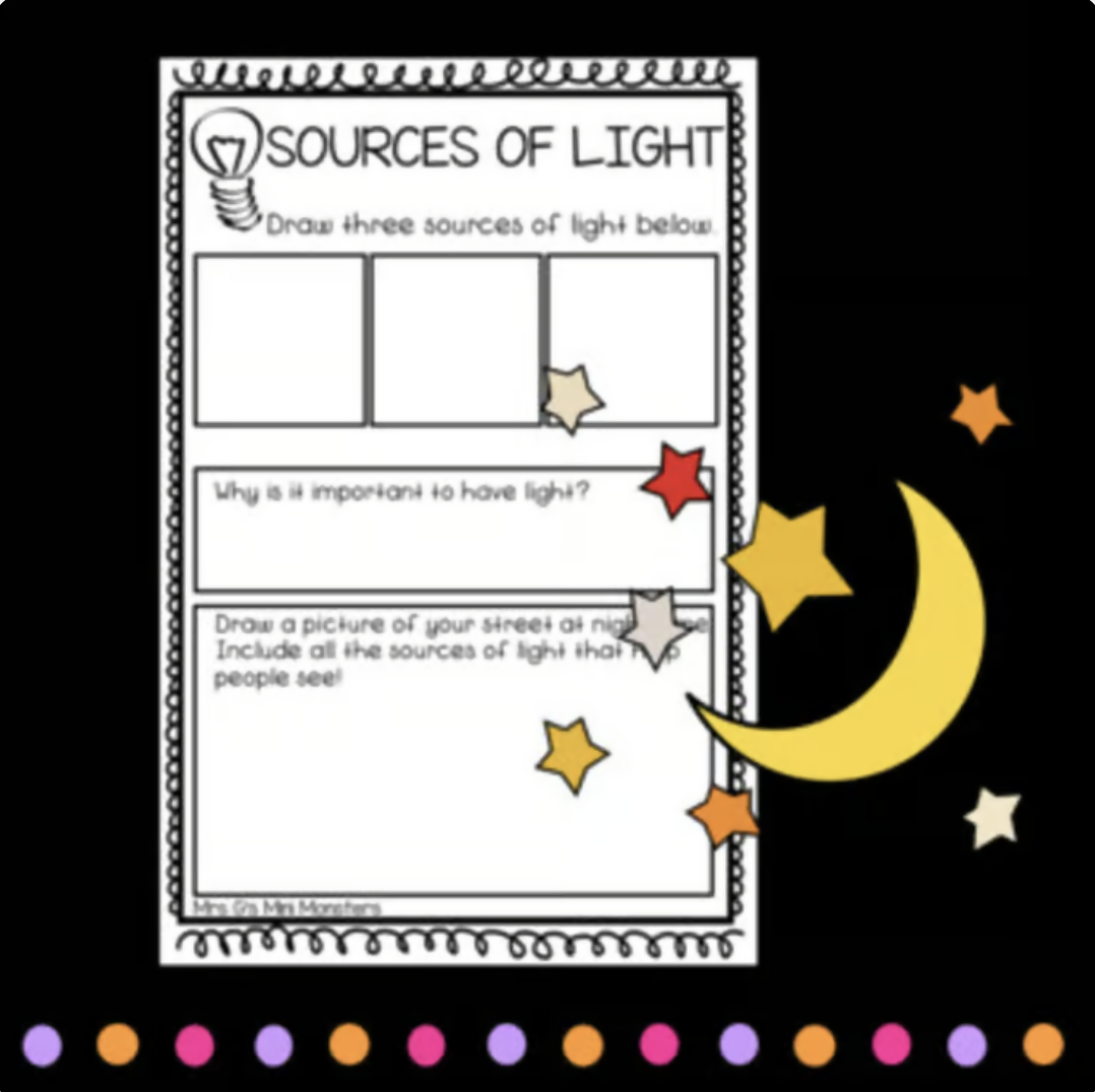 Sources of Light Worksheets | Year 1 Science Australian Curriculum v9