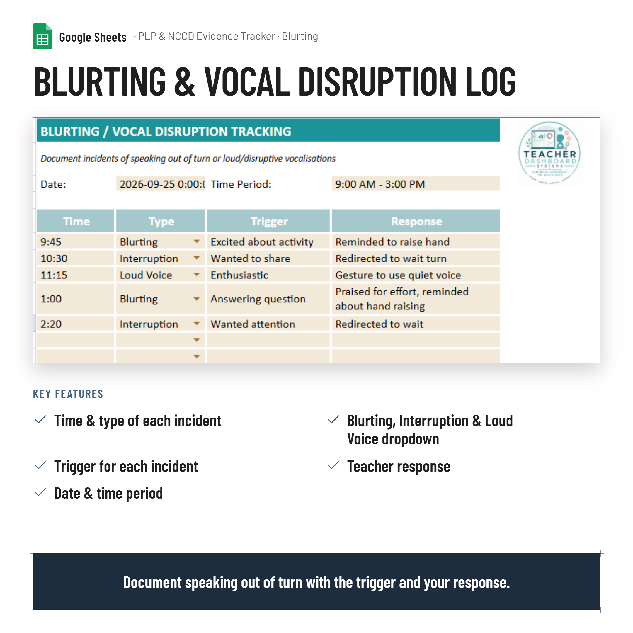 Personalised Learning Plan (PLP) & NCCD Evidence Trackers| Google Sheets