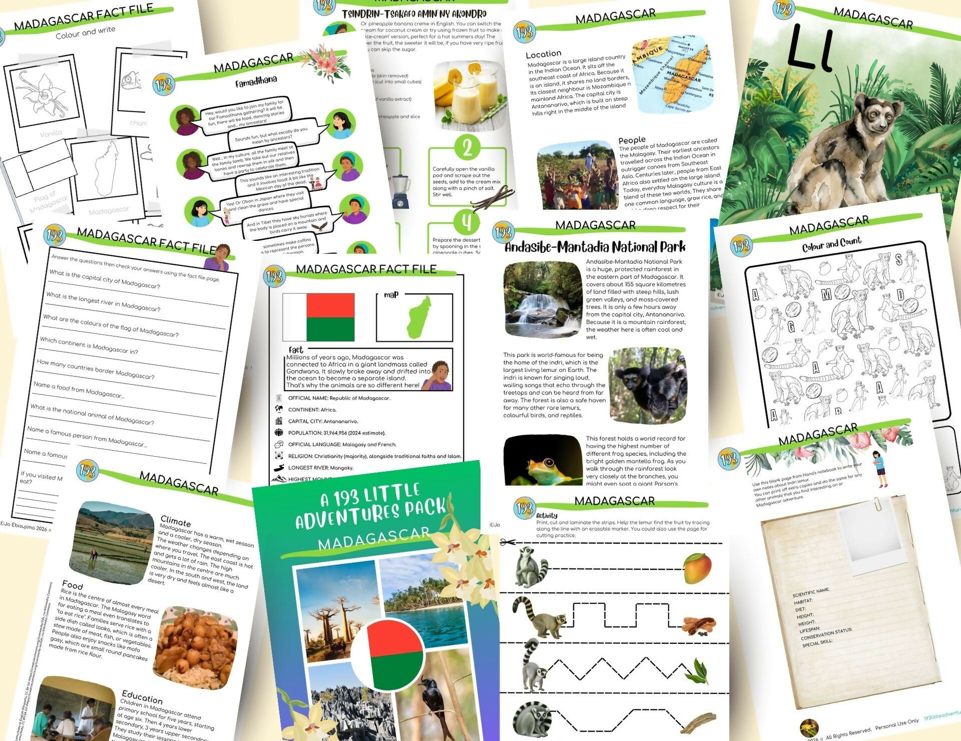 MADAGASCAR- 193 Little Adventures Pack - Printable culture & Geography packs for kids aged 4-10