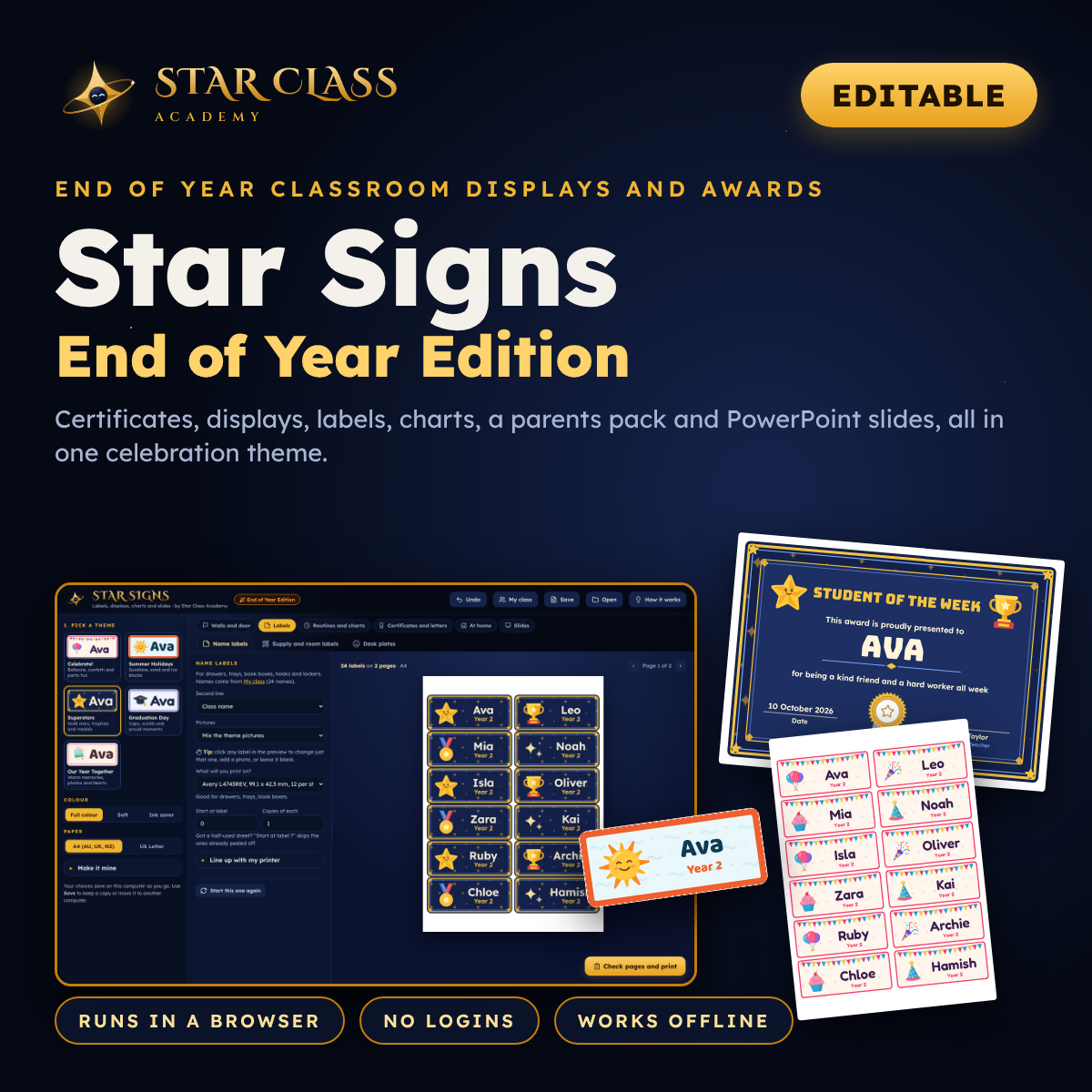 End of Year Awards & Certificates | Editable Class Decor | Prep to Year 6