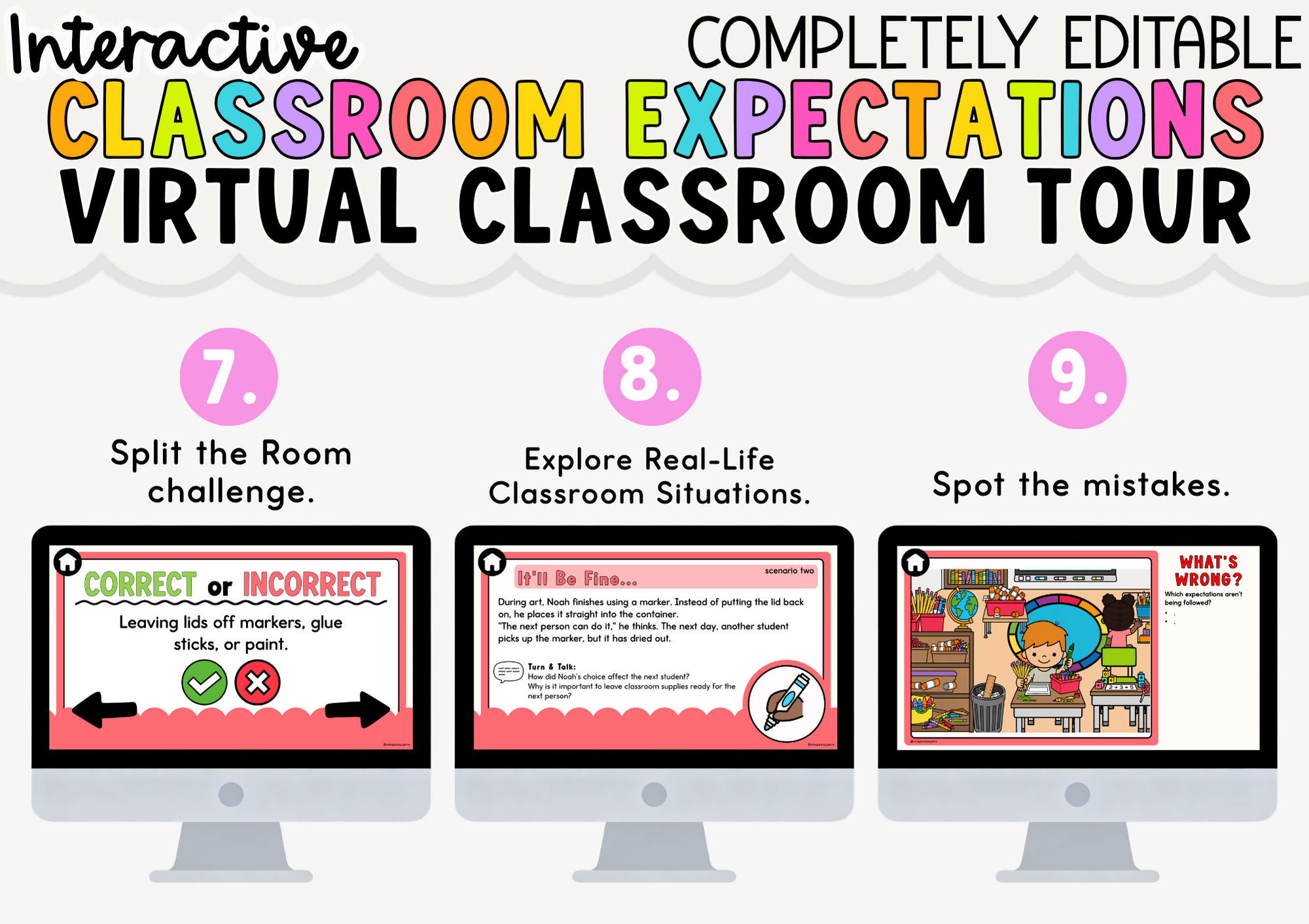 Back to School Routines and Expectations Virtual Classroom Tour with Collaborative Role Play Cards I EDITABLE