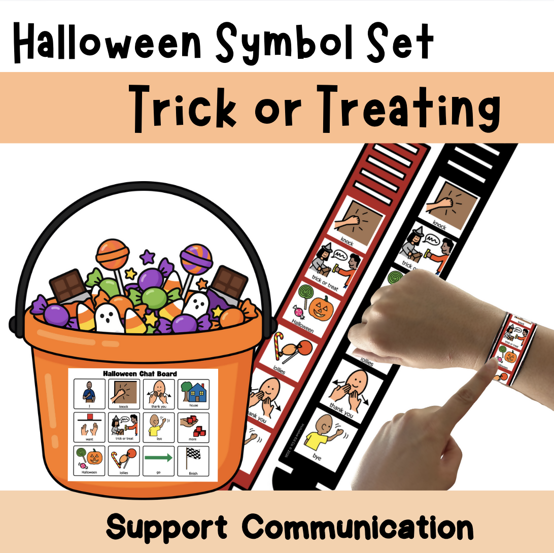 FREE Halloween Trick-or-Treating AAC Chat Board and wristbands