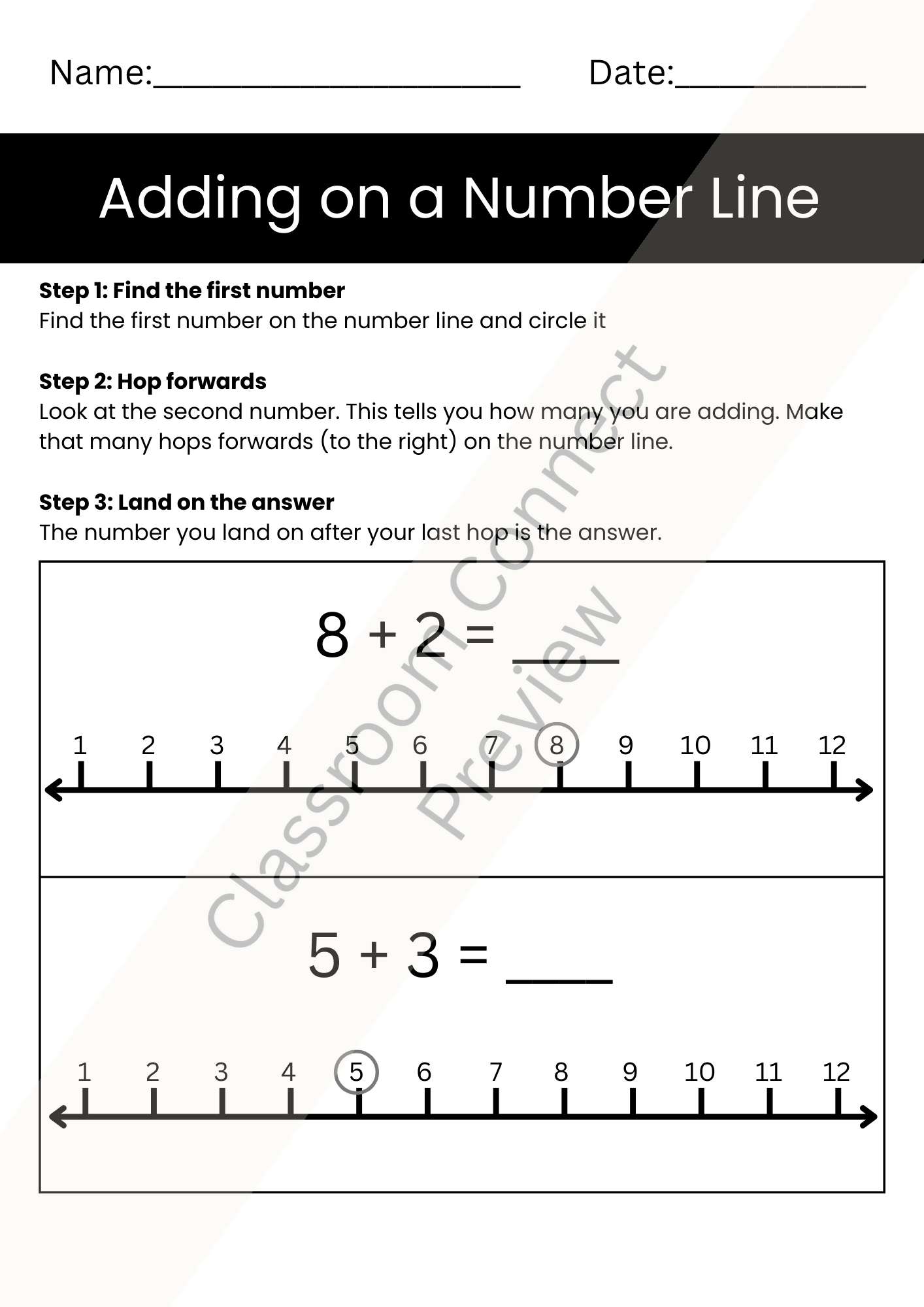 Addition on a Number Line Worksheets (1–100) | Differentiated & Intervention