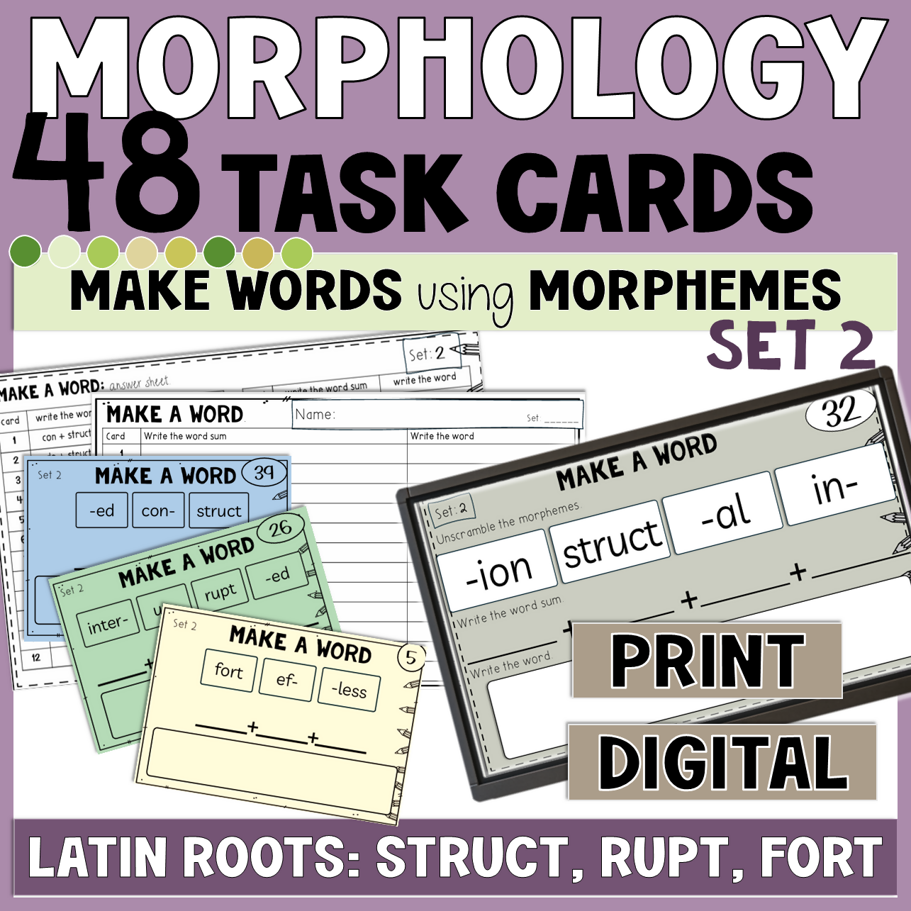 MORPHOLOGY ACTIVITY | TASK CARDS | WORD-BUILDING | STRUCT - FORT - RUPT