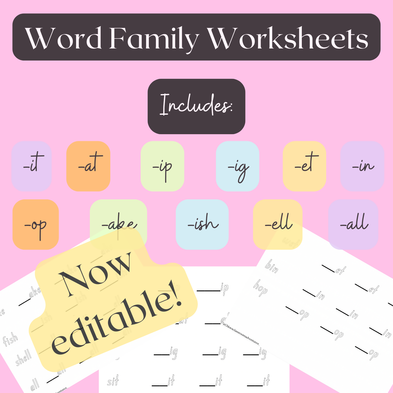CVC Word Family Worksheets | EDITABLE