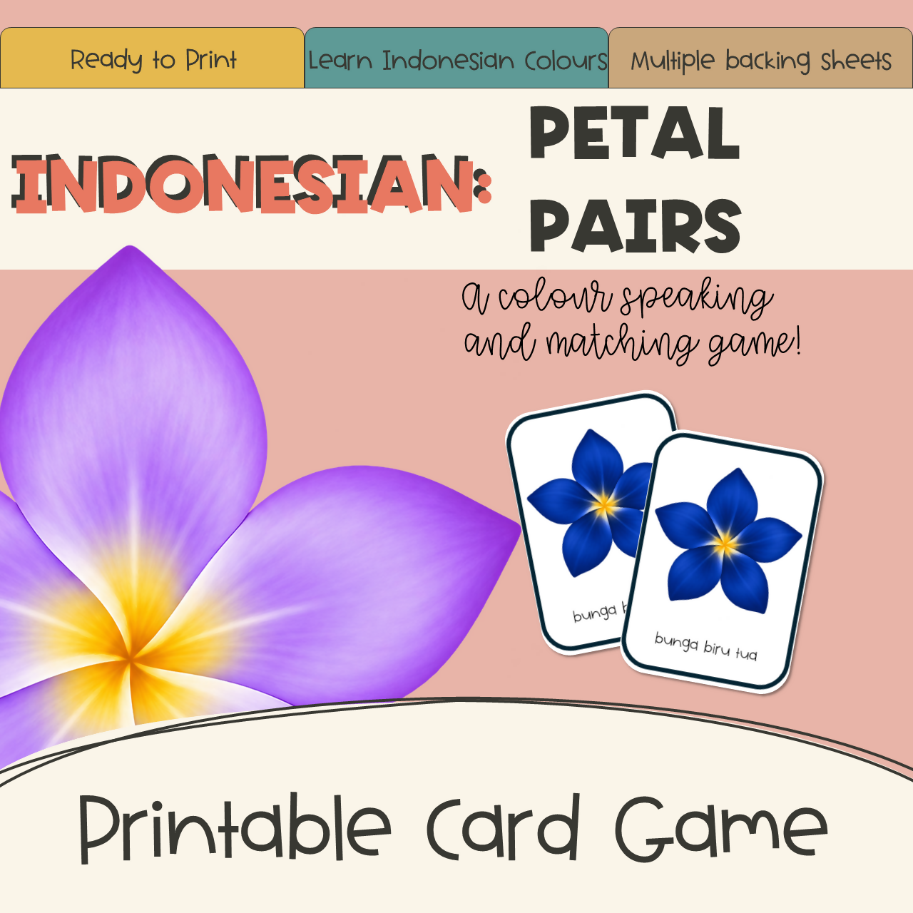 Indonesian Colours Card Game | Petal Pairs | Speaking & Matching Activity