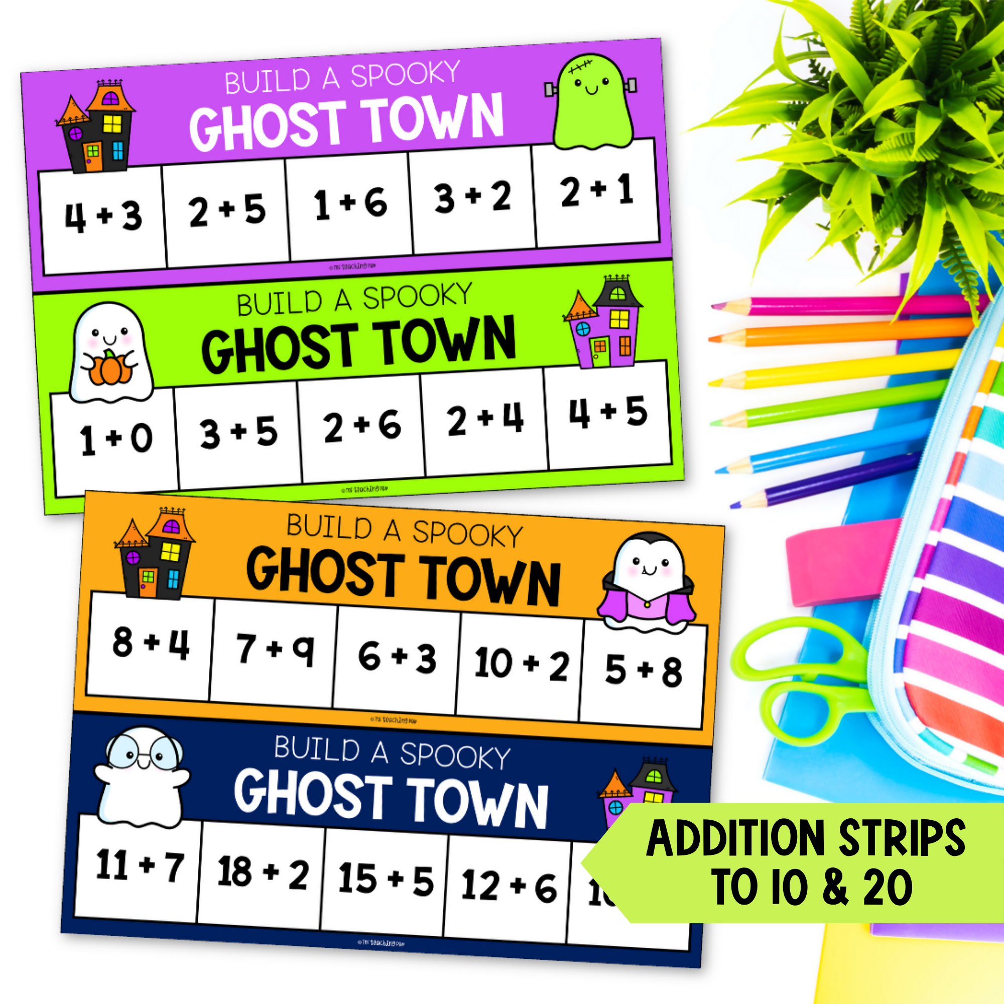 Halloween Addition to 10 & 20 | Build a Spooky Ghost Town Math Activity