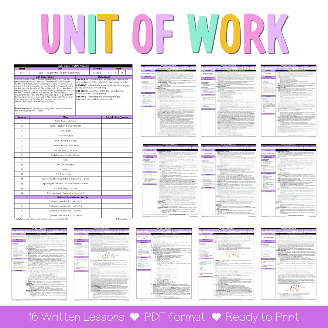 Early Stage 1 NSW PDHPE Sample Unit 4 Teaching Pack