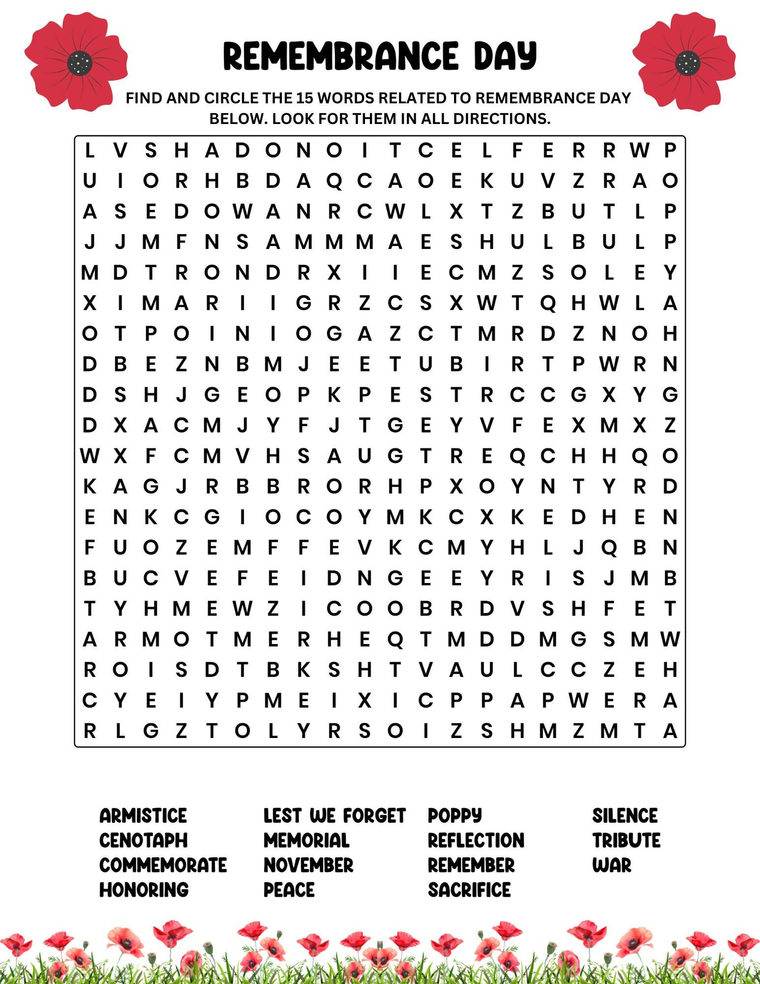 November Word Search Activities | 10 Themed Puzzles | Middle & High School