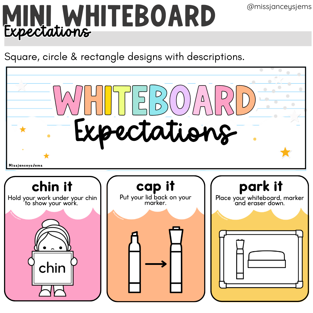 Mini Whiteboard Expectations I Whiteboard Cue Display I Chin it Park it Hover it