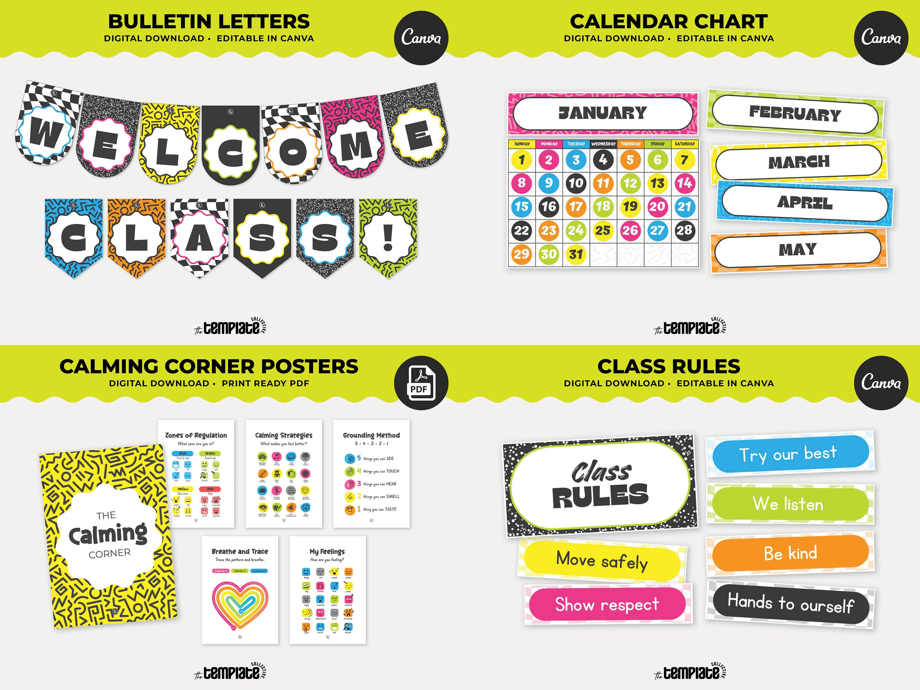 90’s Baby Classroom Decor Bundle • Retro Neon Classroom Theme • Bulletin Board Decor • Teacher Resources • Editable & Printable