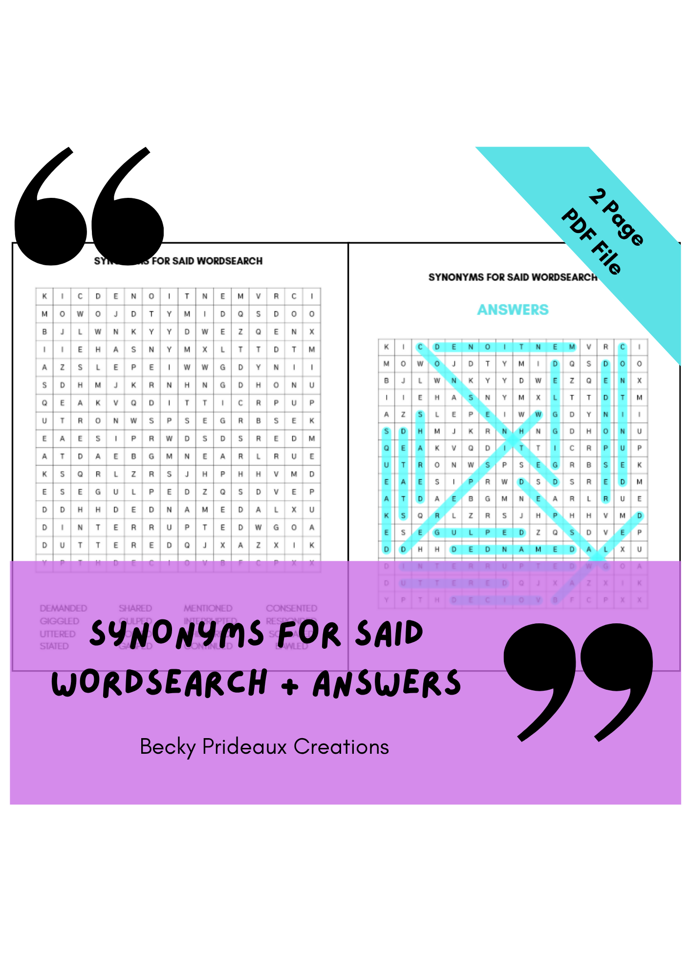 Synonyms for Said Wordsearch