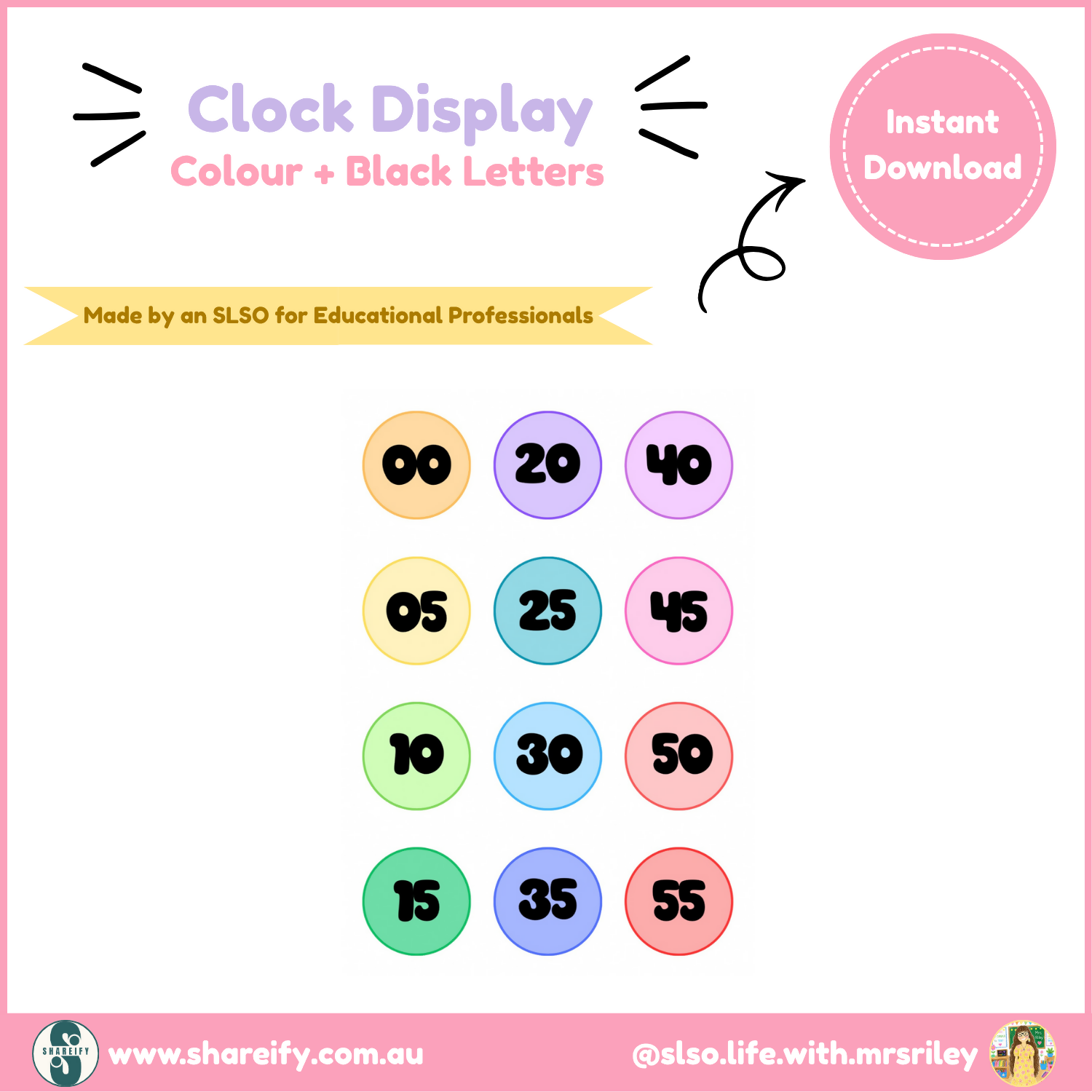 Clock Display - Colour with Black Writing