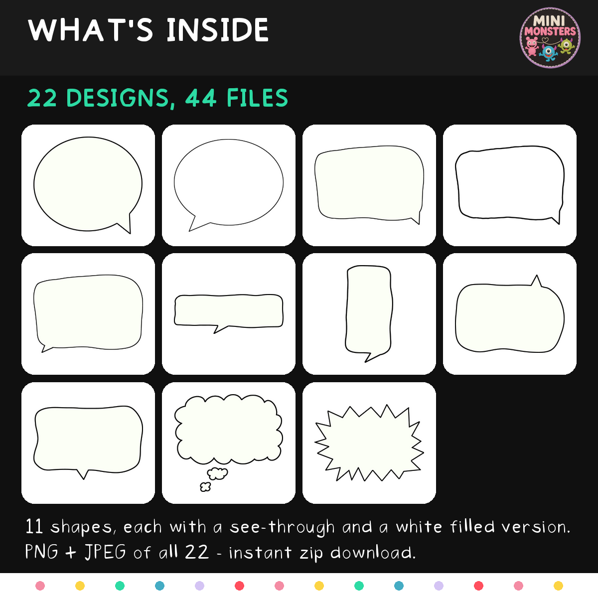 Speech Bubbles Clipart Set 1 | 22 Hand Drawn Images | Transparent PNG and JPEG | Commercial Use