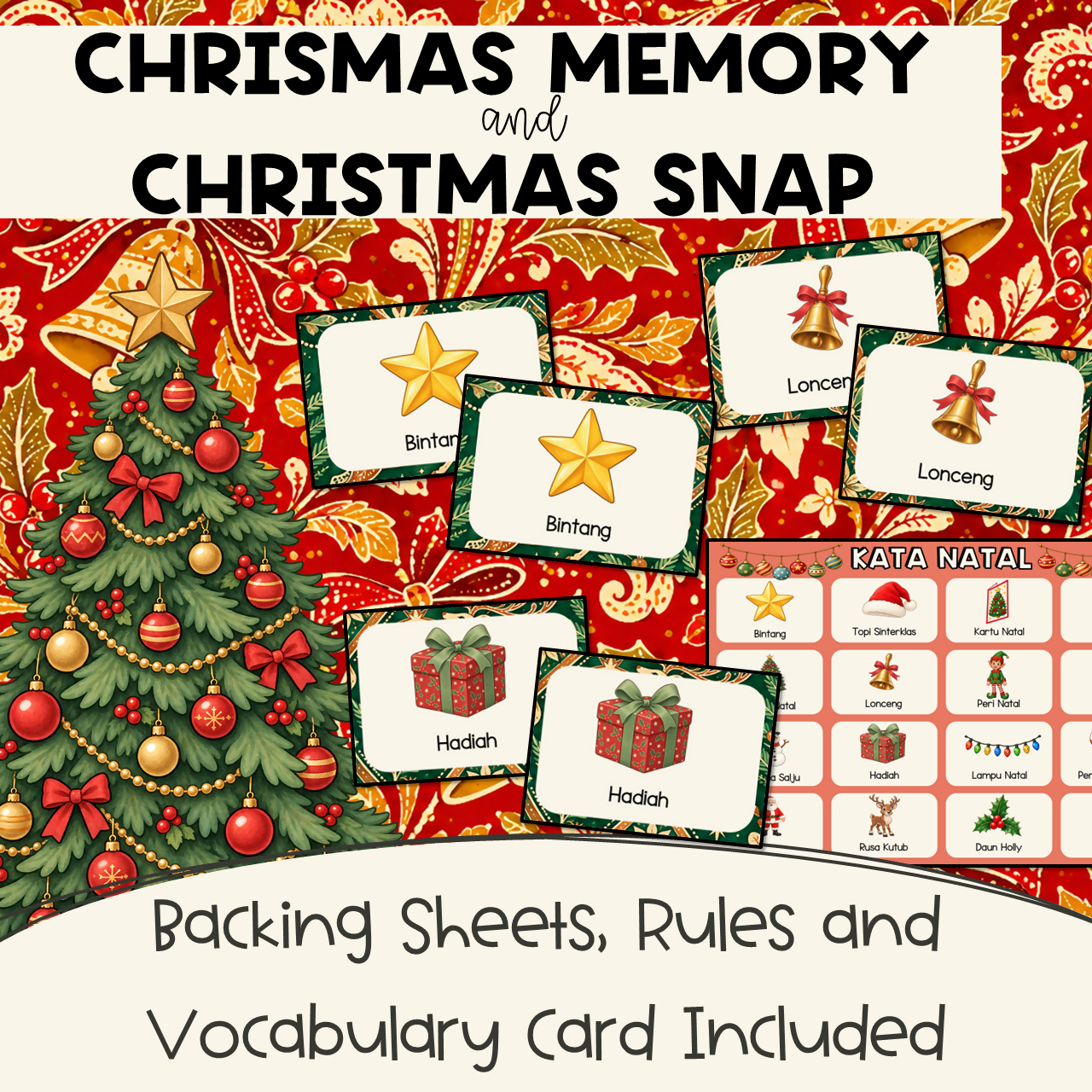 Indonesian Christmas Games | Memory, Snap, Guessing Cards & Five in a Row