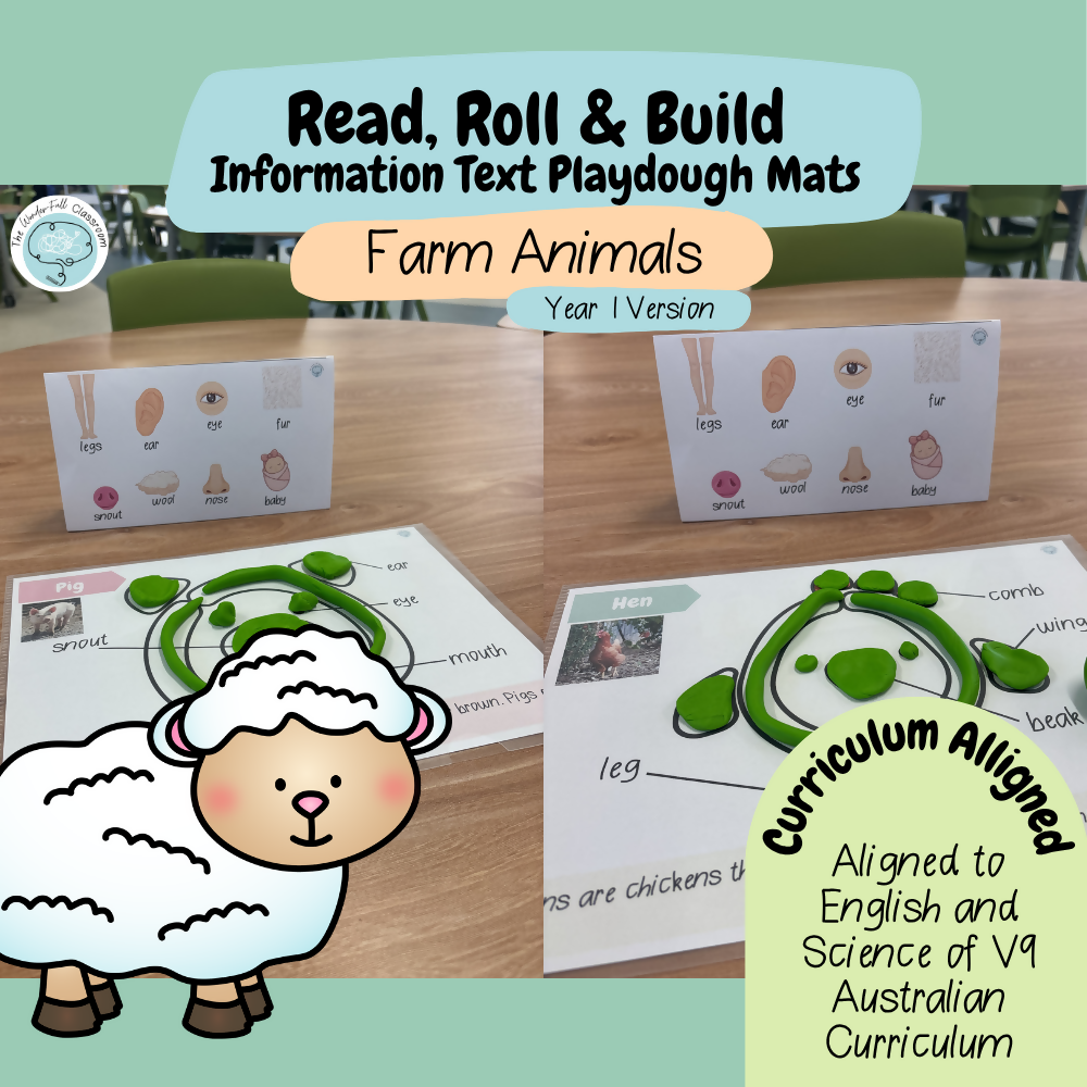 Read, Roll & Build | Year 1 Information Text Playdough Mats | Farm Animals