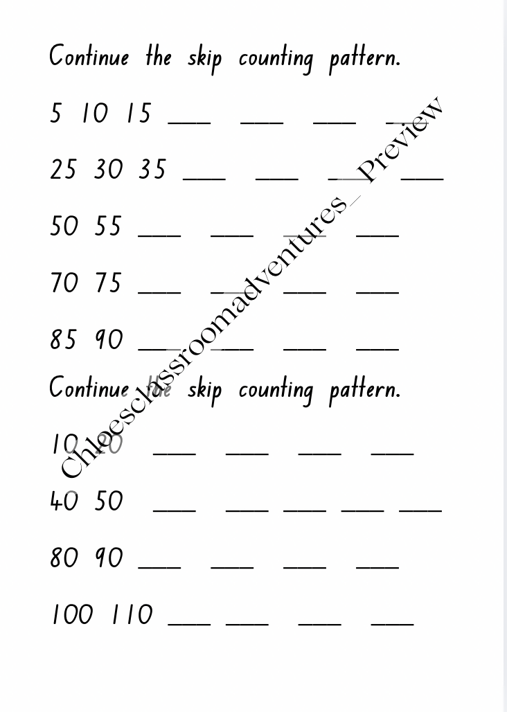 Skip Counting by 5s & 10s (Including Hundreds) | Maths Number Skills Worksheet | Year 1-2 |
