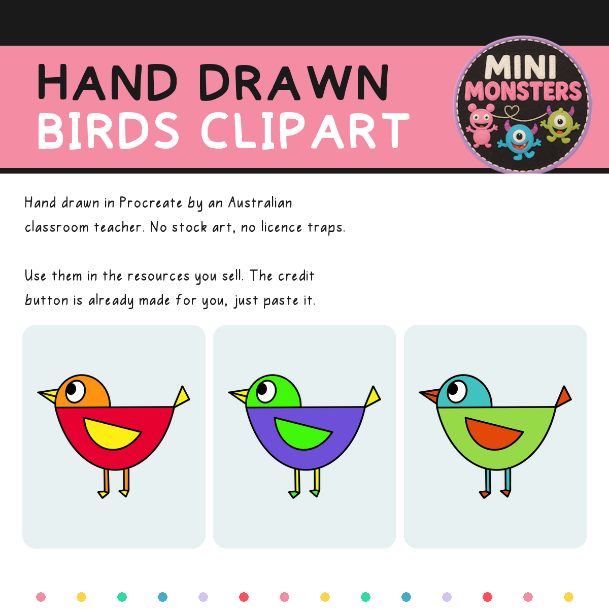 Birds Clipart Set 1 | 12 Designs 24 Files | Colour and Blackline | Hand Drawn | Commercial Use