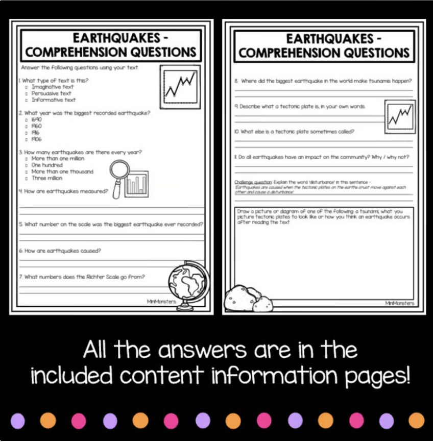 Earthquakes Worksheets | Australian Curriculum Science Years 3 to 6 | Earth and Space Sciences