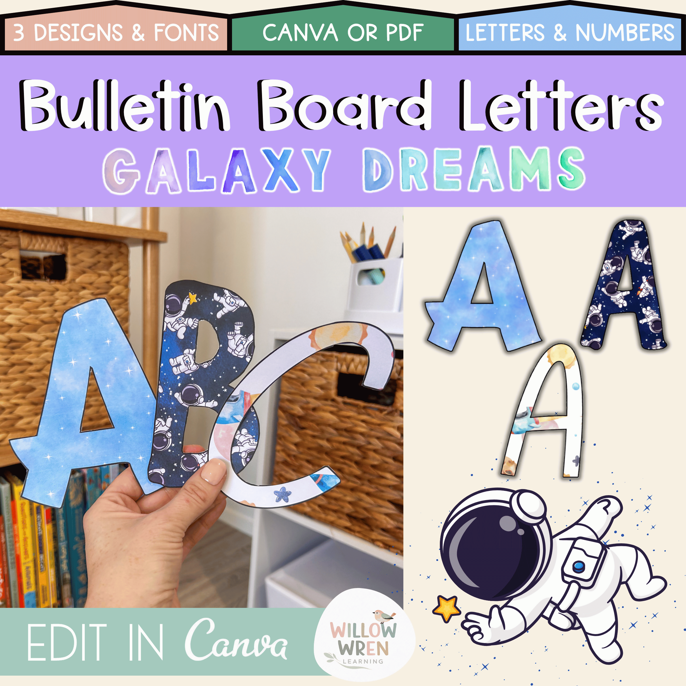 Galaxy Dreams Bulletin Board Letters | Editable Lettering Pack Decor Space