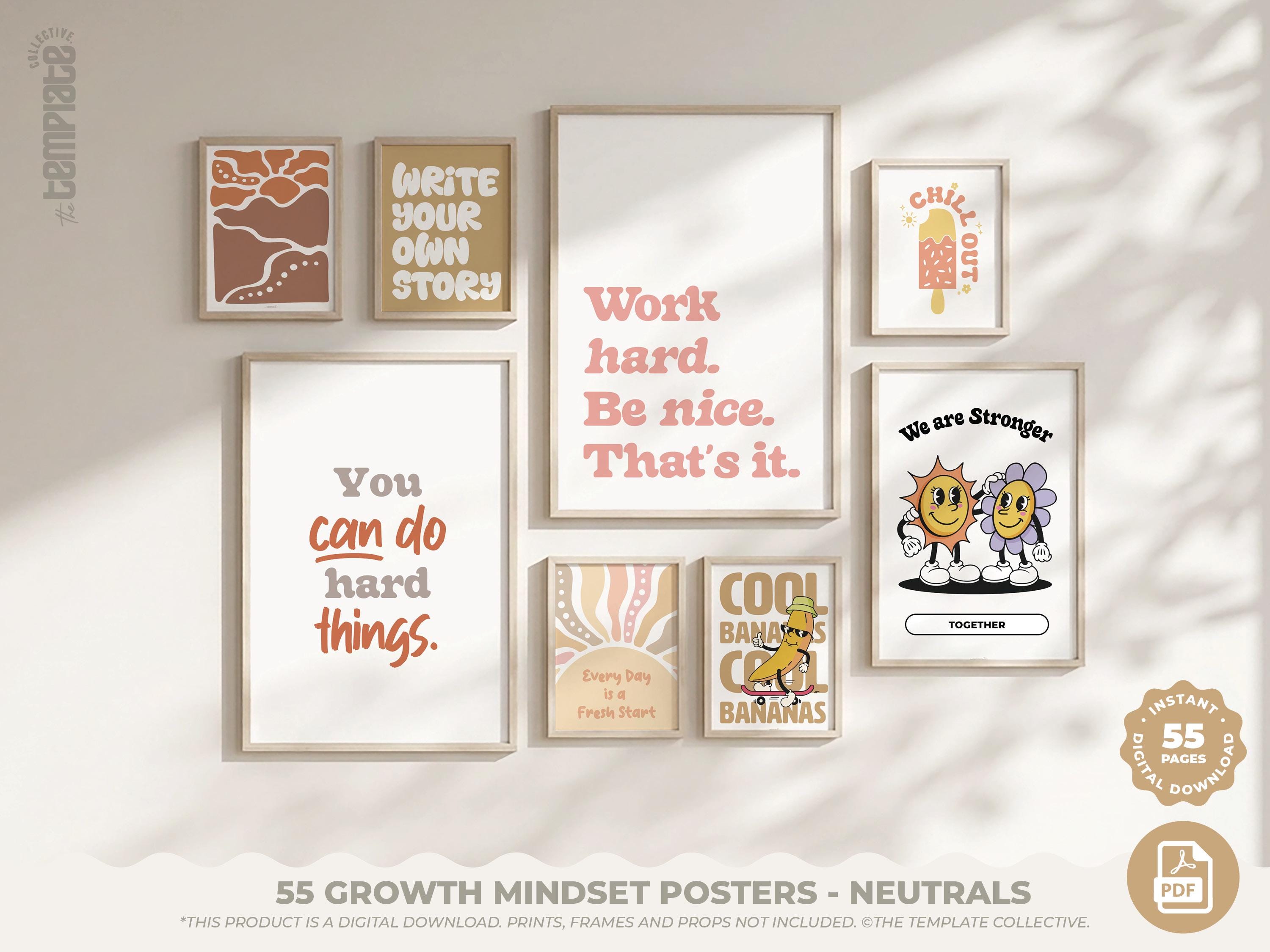 55 Growth Mindset Posters • Neutral Aesthetic Classroom Decor • Digital Download • Positive Affirmation Bulletin Board • Quotes for Kids