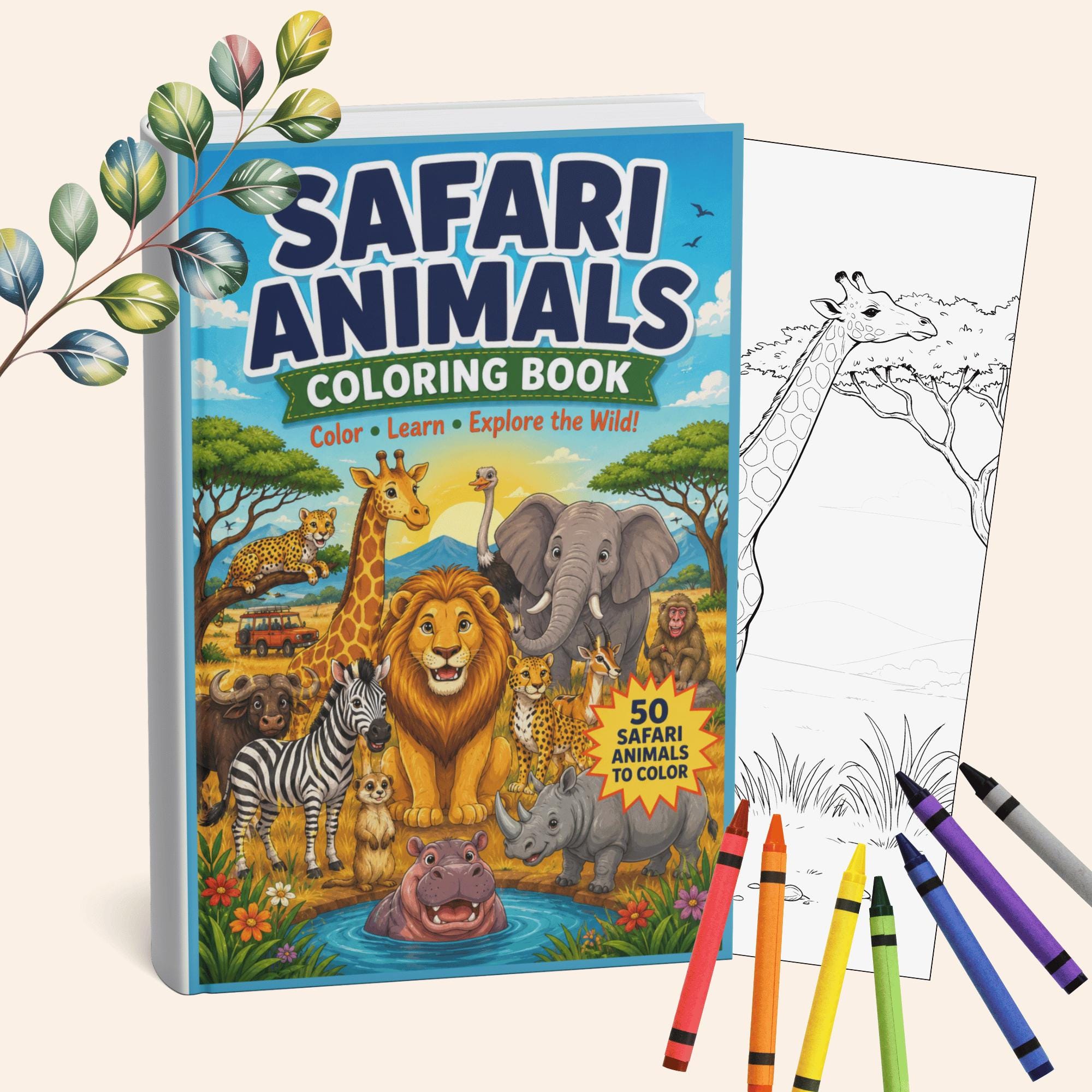 Safari Animals Coloring Pages for Kids | Jungle Animal Printable | Zoo Wildlife Activity | Preschool Homeschool Worksheets