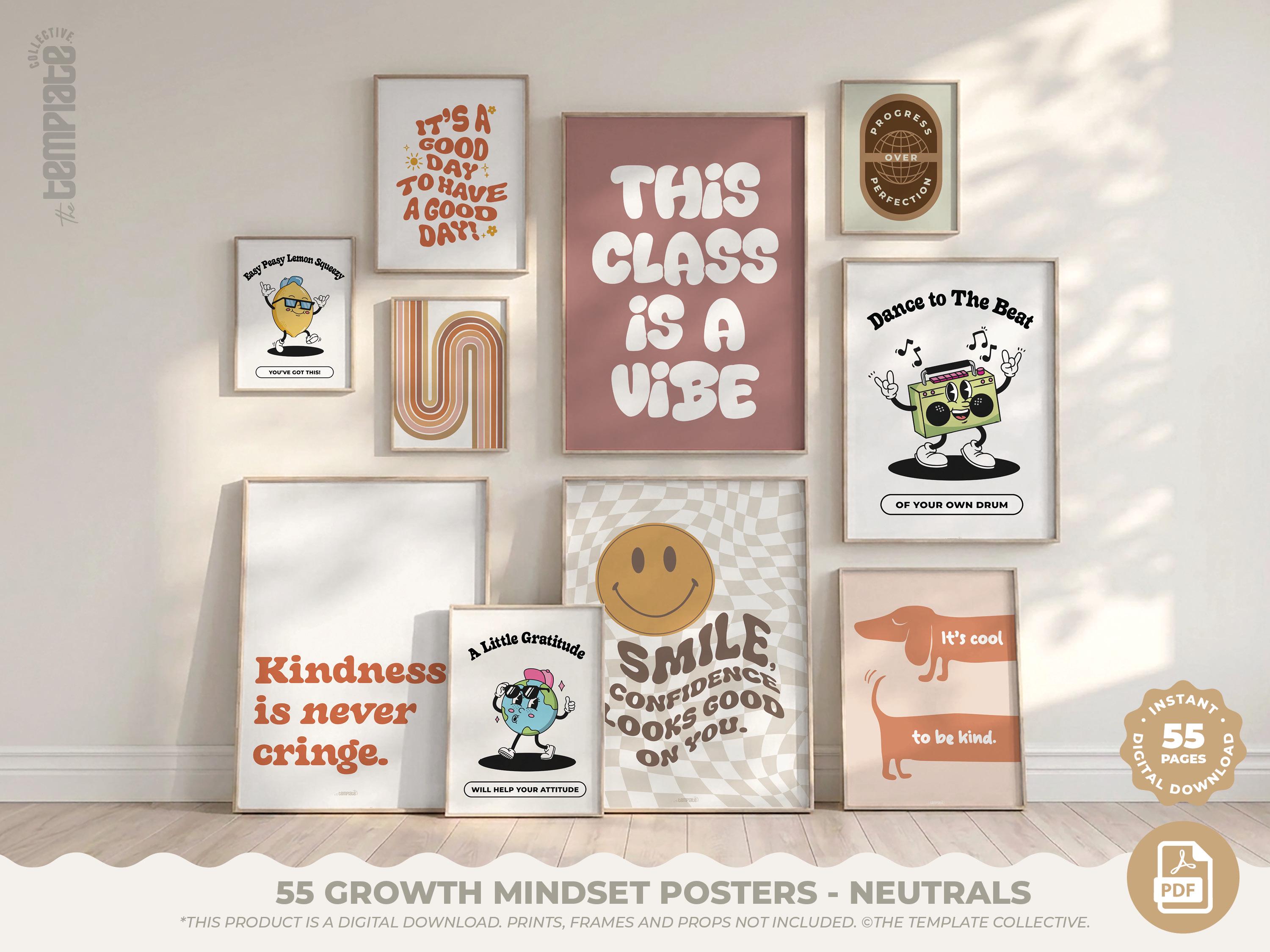 55 Growth Mindset Posters • Neutral Aesthetic Classroom Decor • Digital Download • Positive Affirmation Bulletin Board • Quotes for Kids