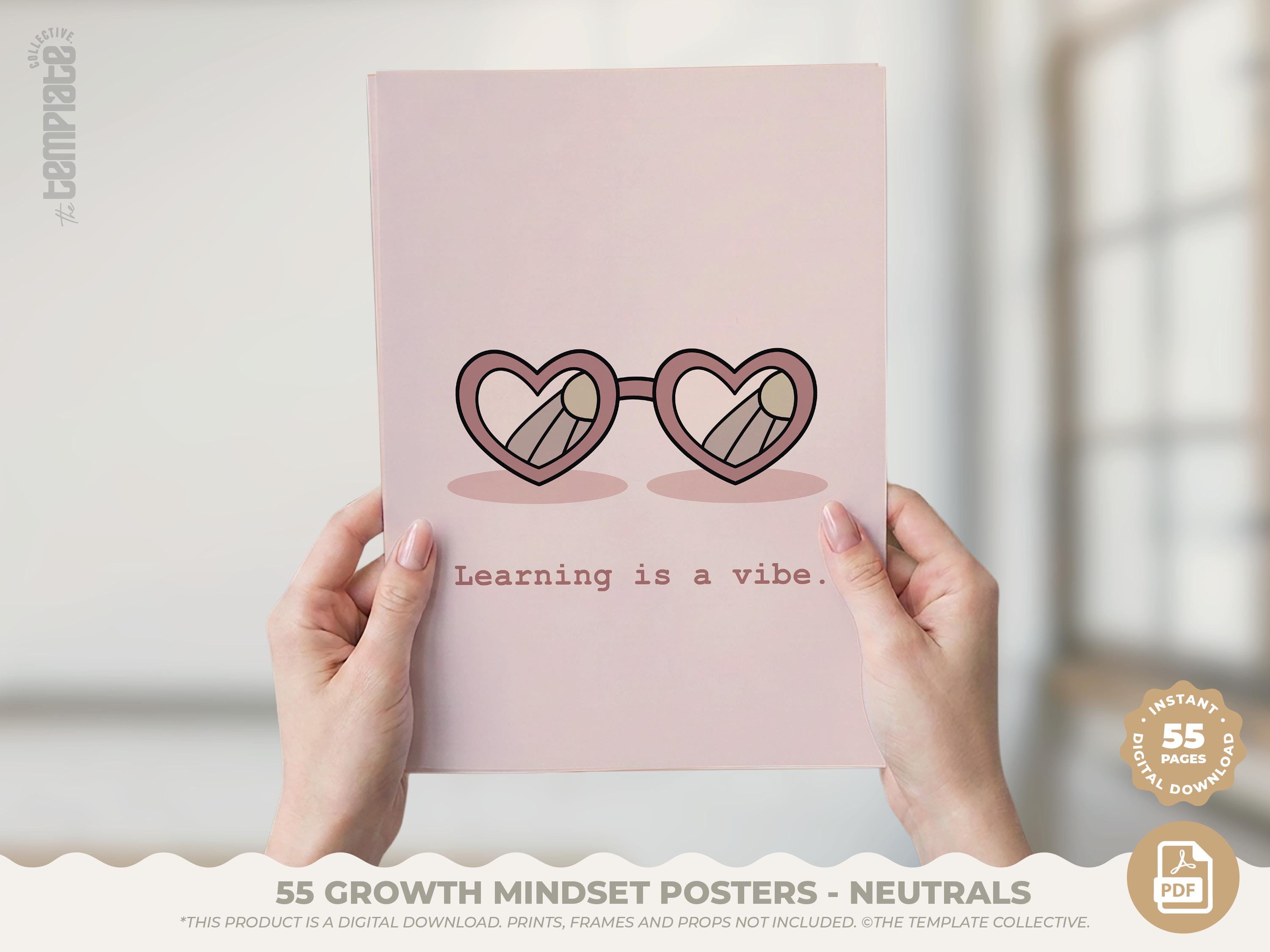 55 Growth Mindset Posters • Neutral Aesthetic Classroom Decor • Digital Download • Positive Affirmation Bulletin Board • Quotes for Kids
