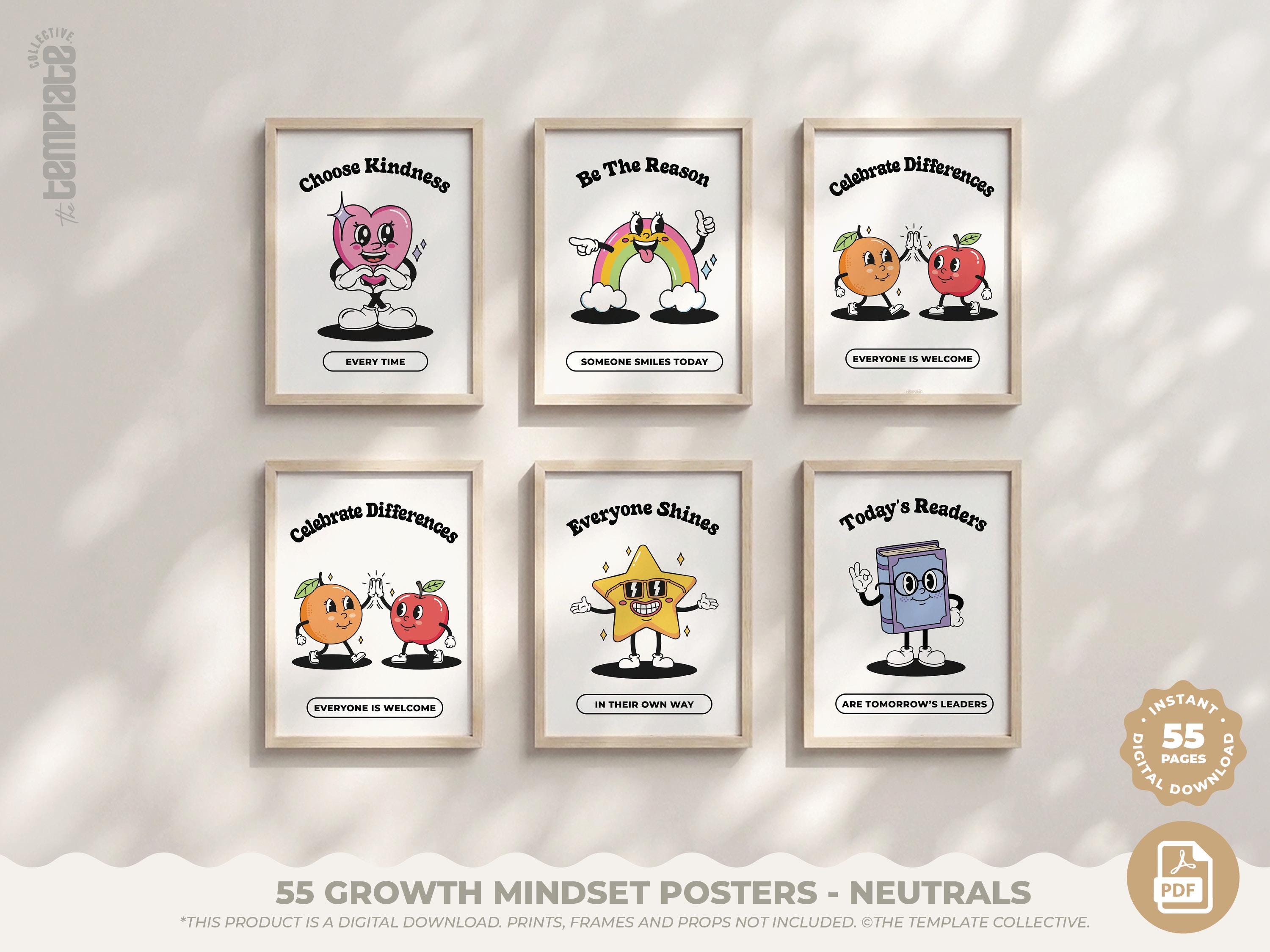 55 Growth Mindset Posters • Neutral Aesthetic Classroom Decor • Digital Download • Positive Affirmation Bulletin Board • Quotes for Kids