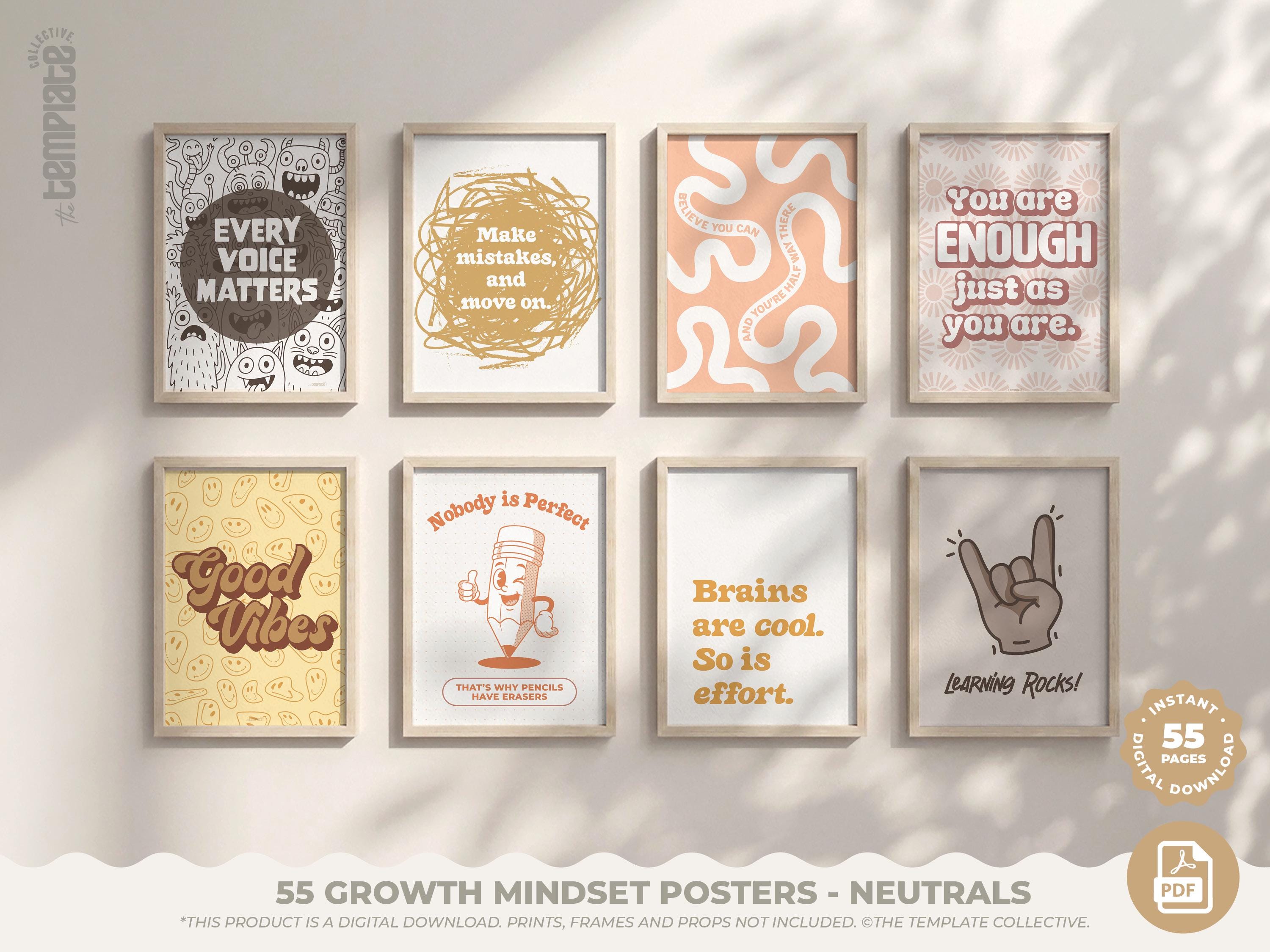 55 Growth Mindset Posters • Neutral Aesthetic Classroom Decor • Digital Download • Positive Affirmation Bulletin Board • Quotes for Kids