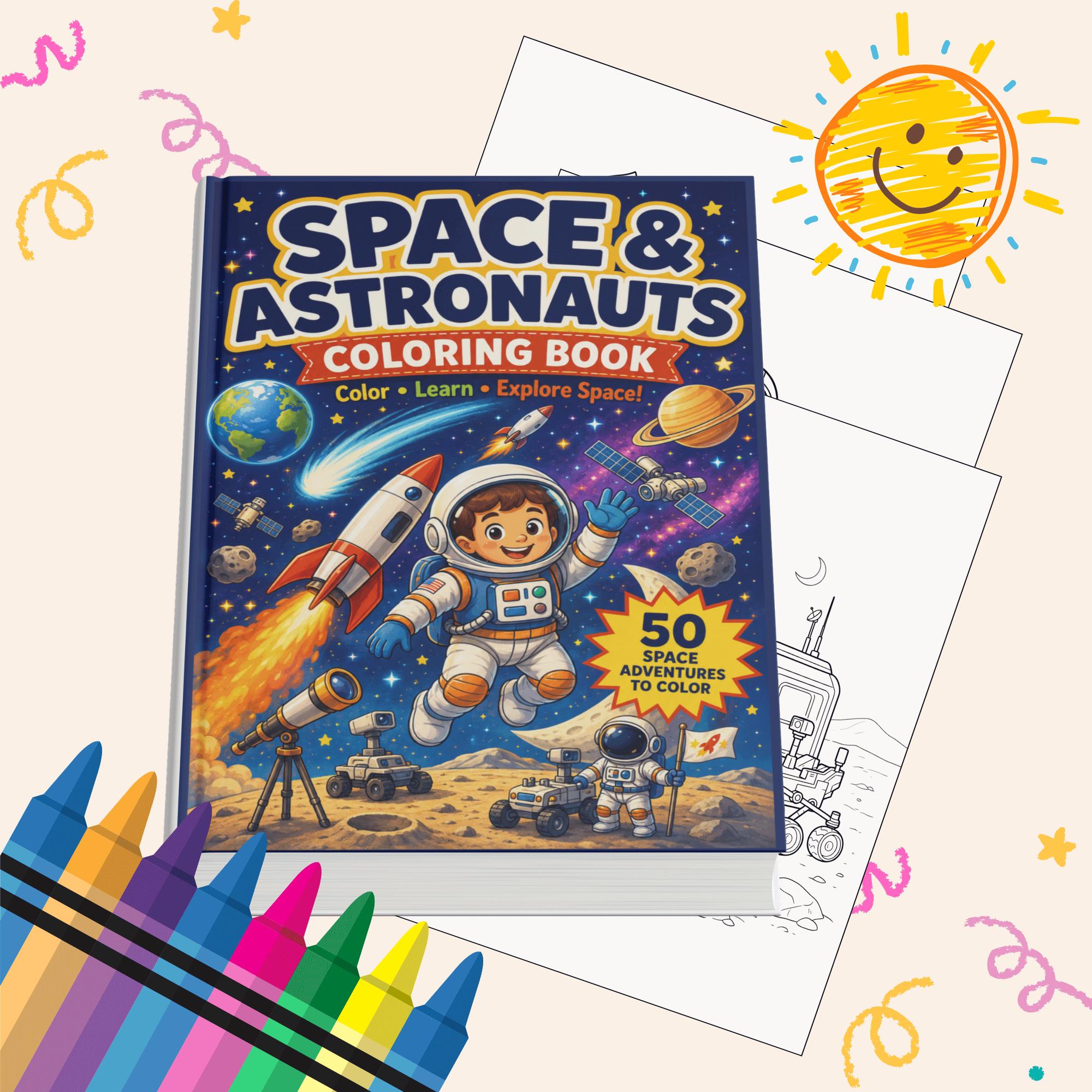 Astronaut Coloring Pages for Kids | Space Printable Activity | Rocket & Outer Space Worksheets | Preschool Homeschool