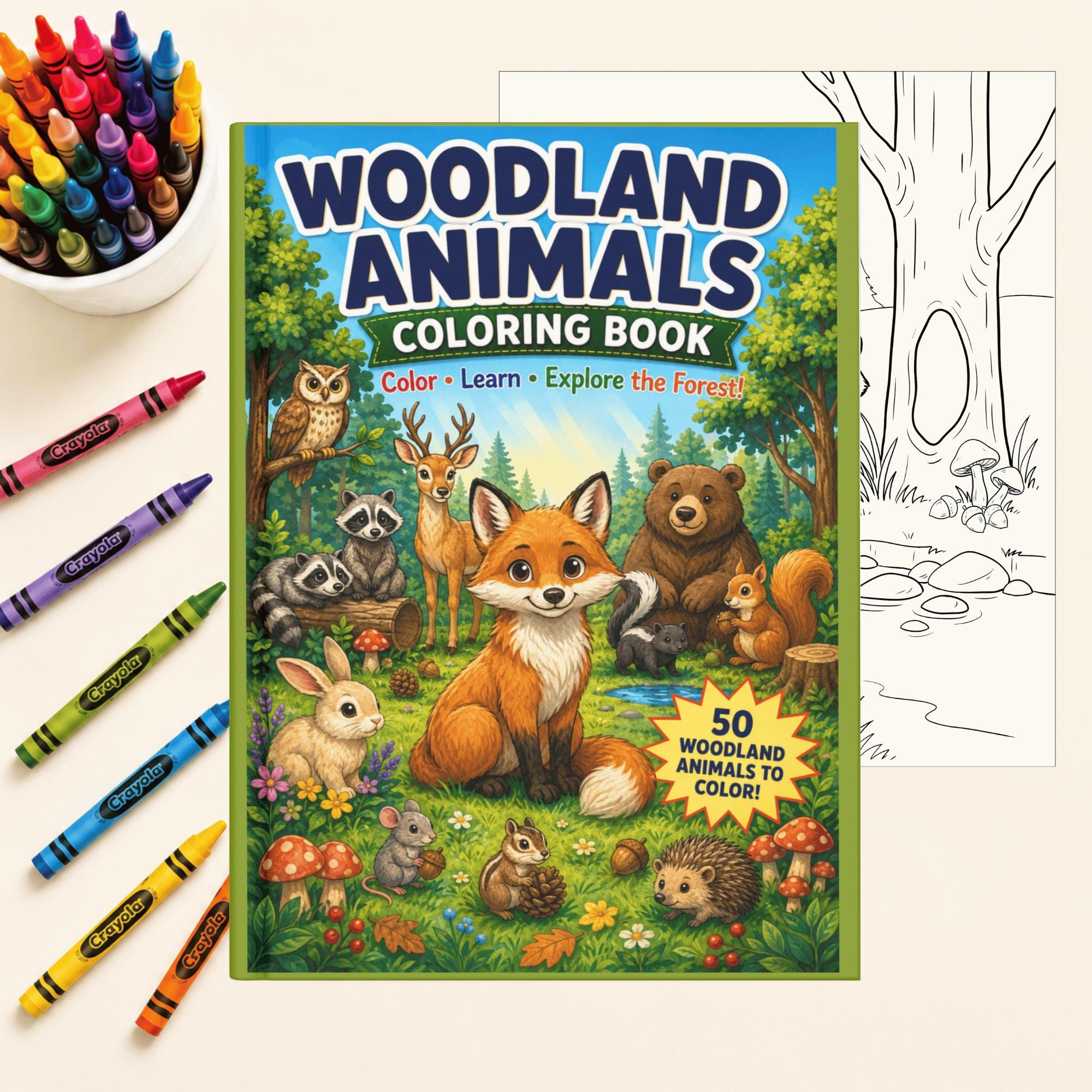 Woodland Animals Coloring Pages for Kids | Forest Animal Printable | Fox Bear Deer Activity | Preschool Homeschool