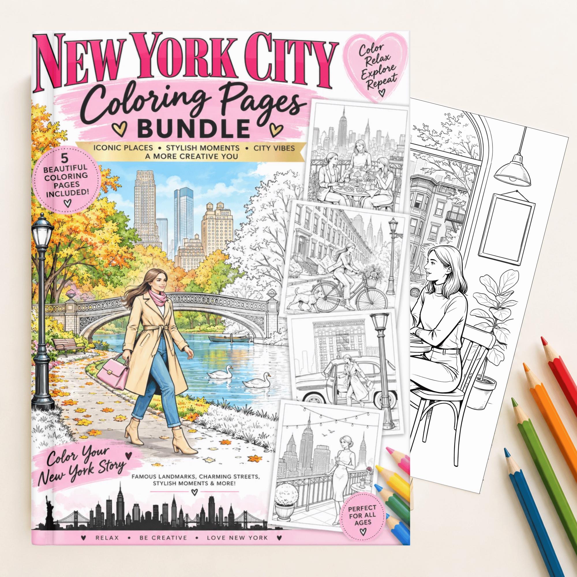 New York City Coloring Pages Bundle | NYC Landmarks & Travel Printable
